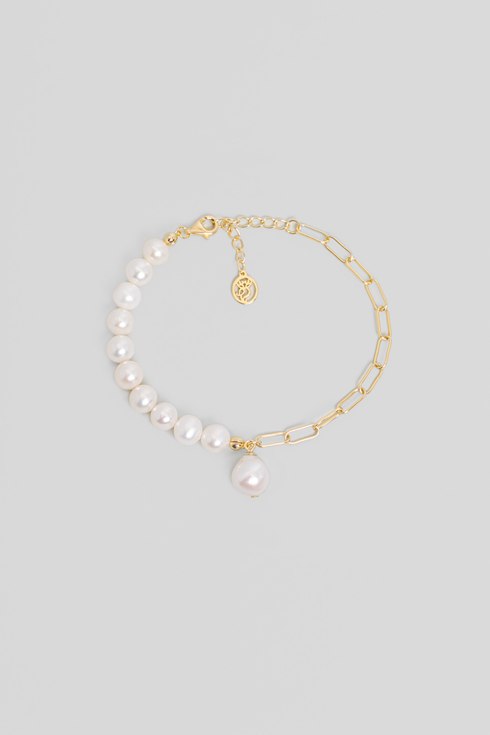 ⁠ Arianna 18 Ayar Sarı Altın Kaplama 19 Cm Gümüş İnci Bileklik_0}