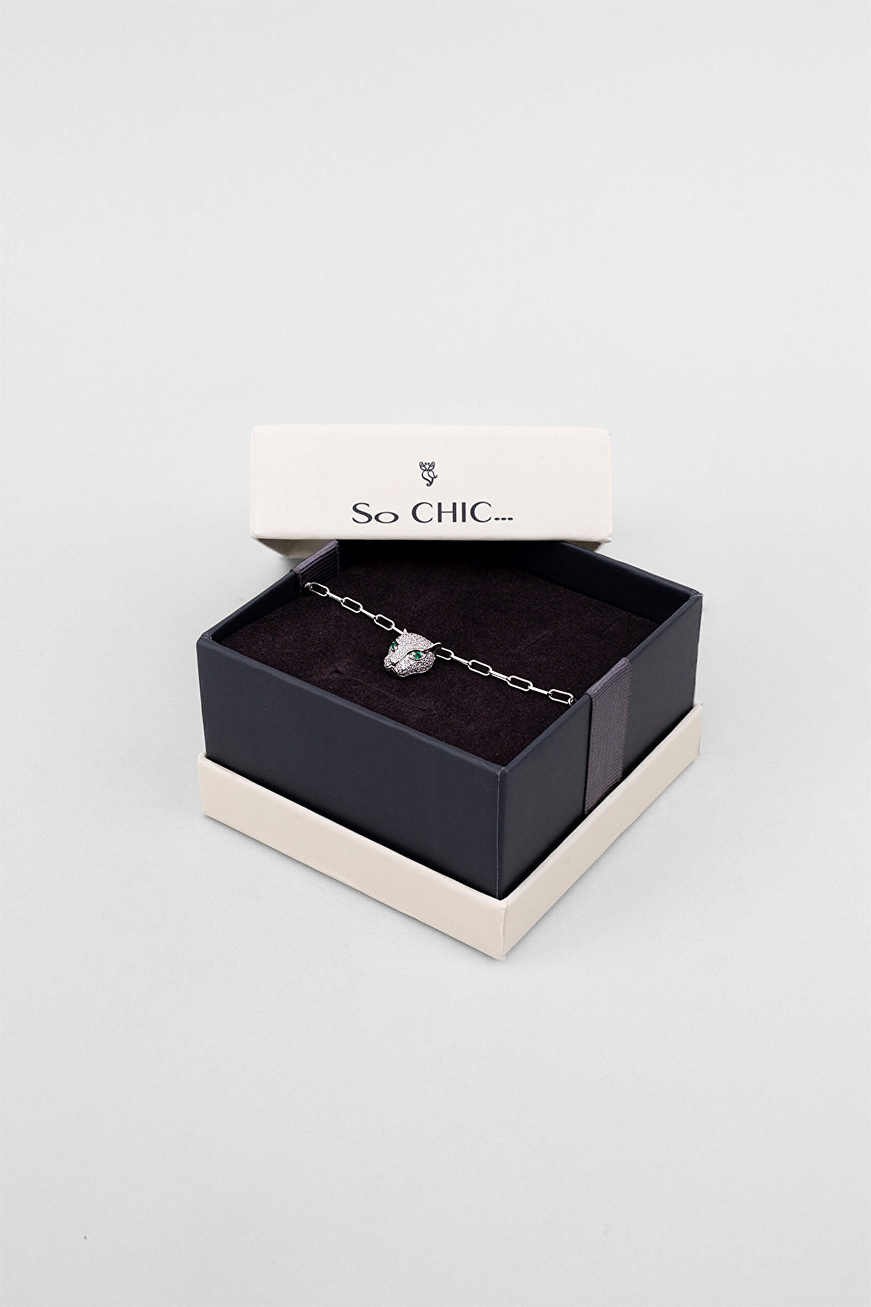 ⁠ Yeşil Gözlü Kaplan 18 Ayar Beyaz Altın Kaplama 20 Cm Gümüş Bileklik_5}