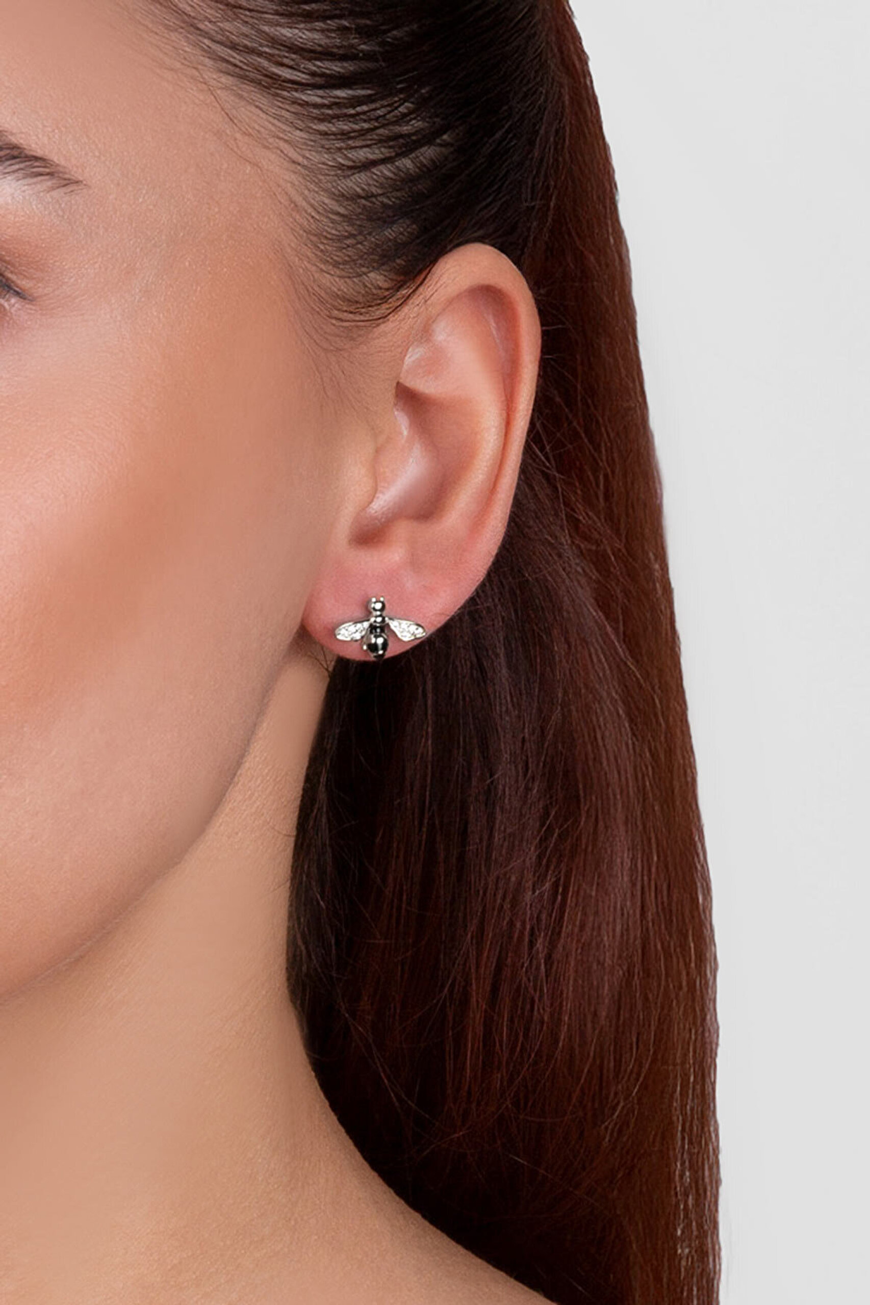 Sevimli Arı 18 Ayar Beyaz Altın Kaplama Gümüş Küpe - 1