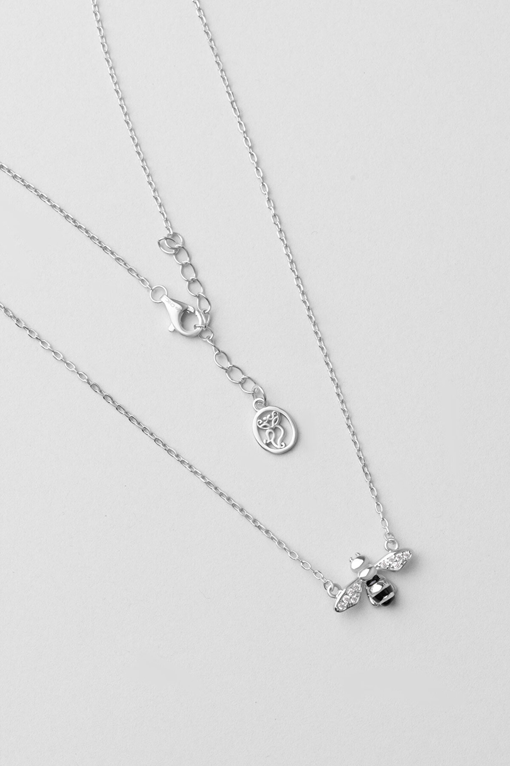 Sevimli Arı 18 Ayar Beyaz Altın Kaplama 45 Cm Gümüş Kolye - 0