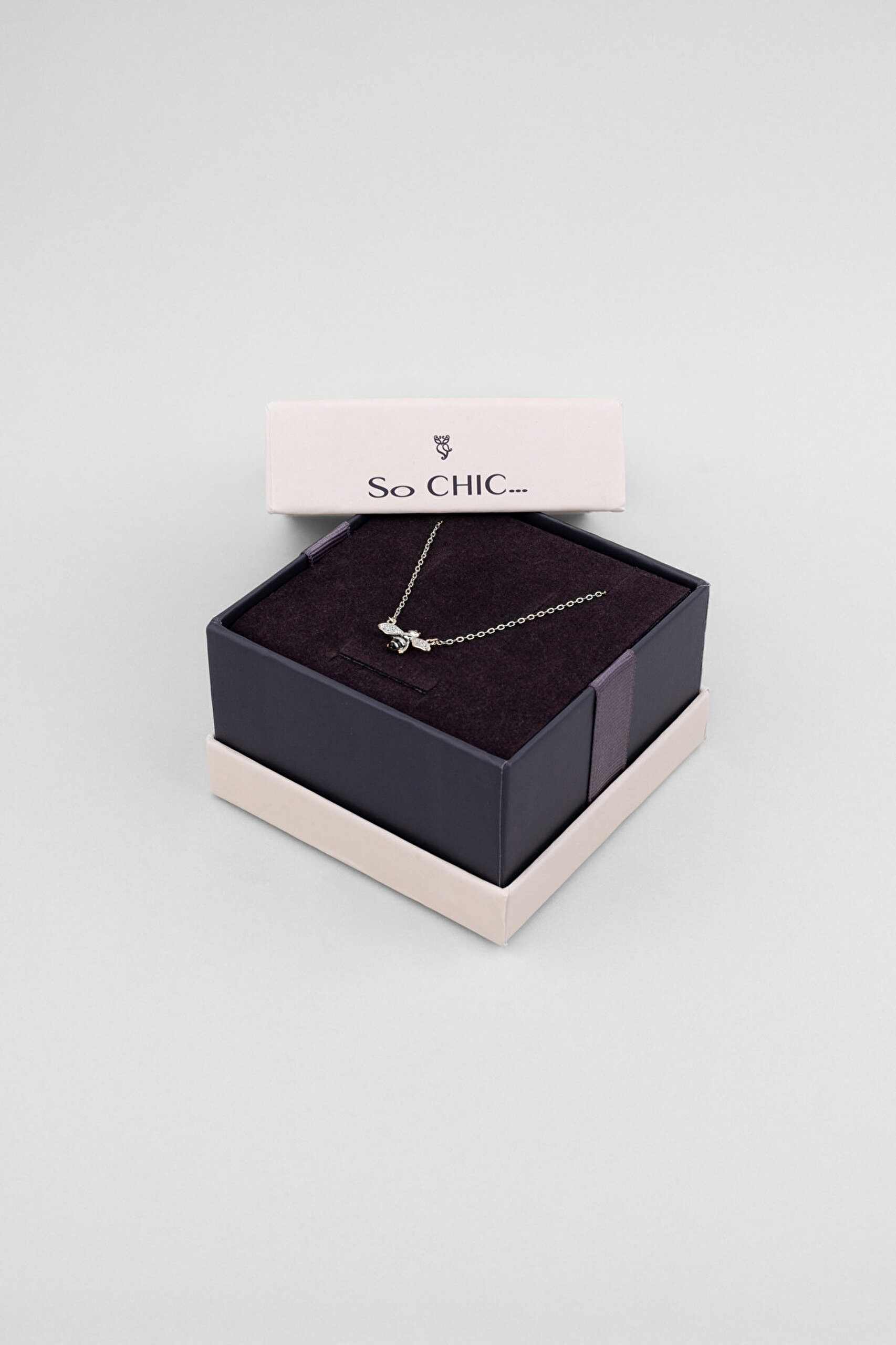 Sevimli Arı 18 Ayar Beyaz Altın Kaplama 45 Cm Gümüş Kolye - 5