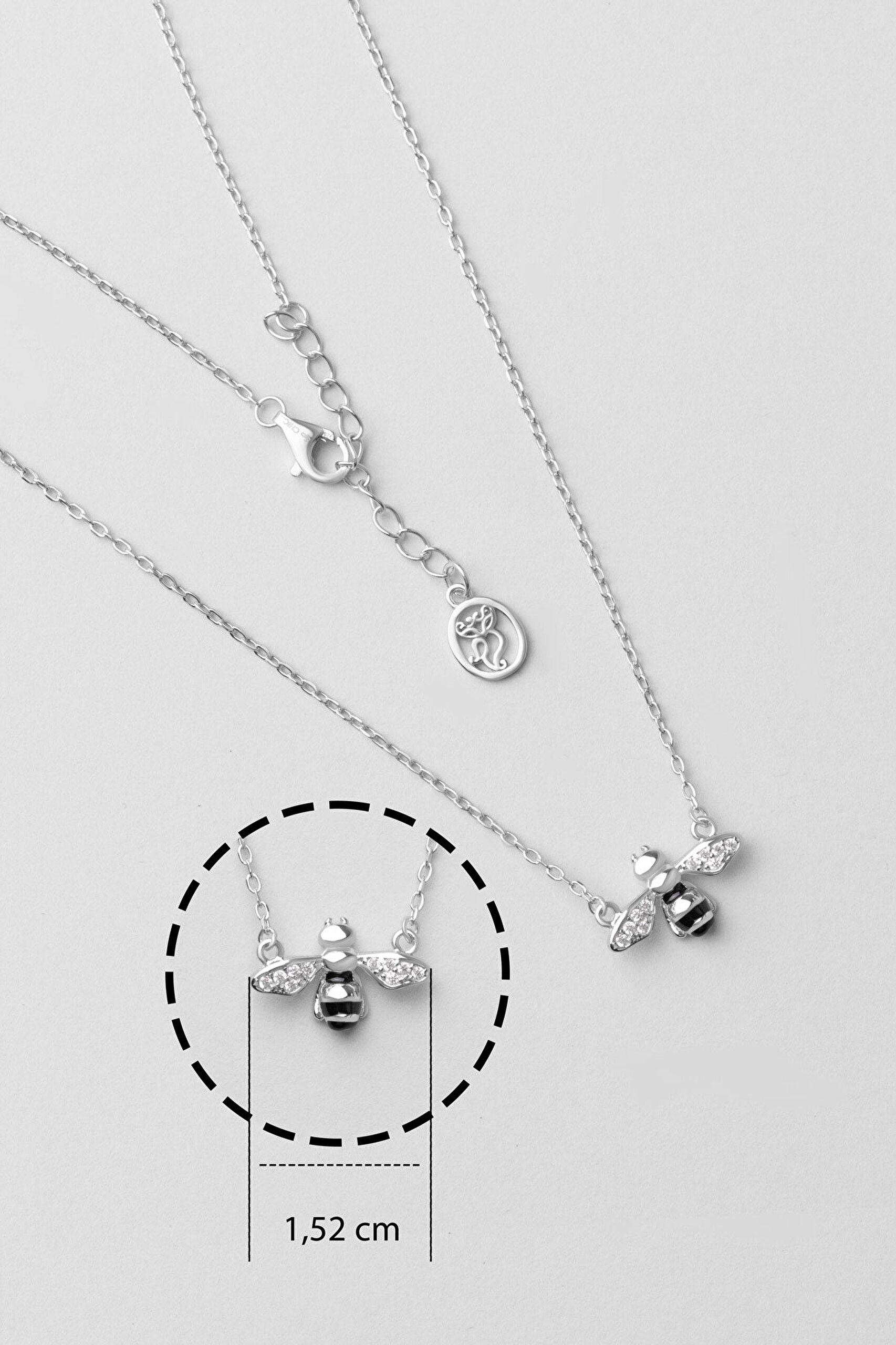 Sevimli Arı 18 Ayar Beyaz Altın Kaplama 45 Cm Gümüş Kolye - 2