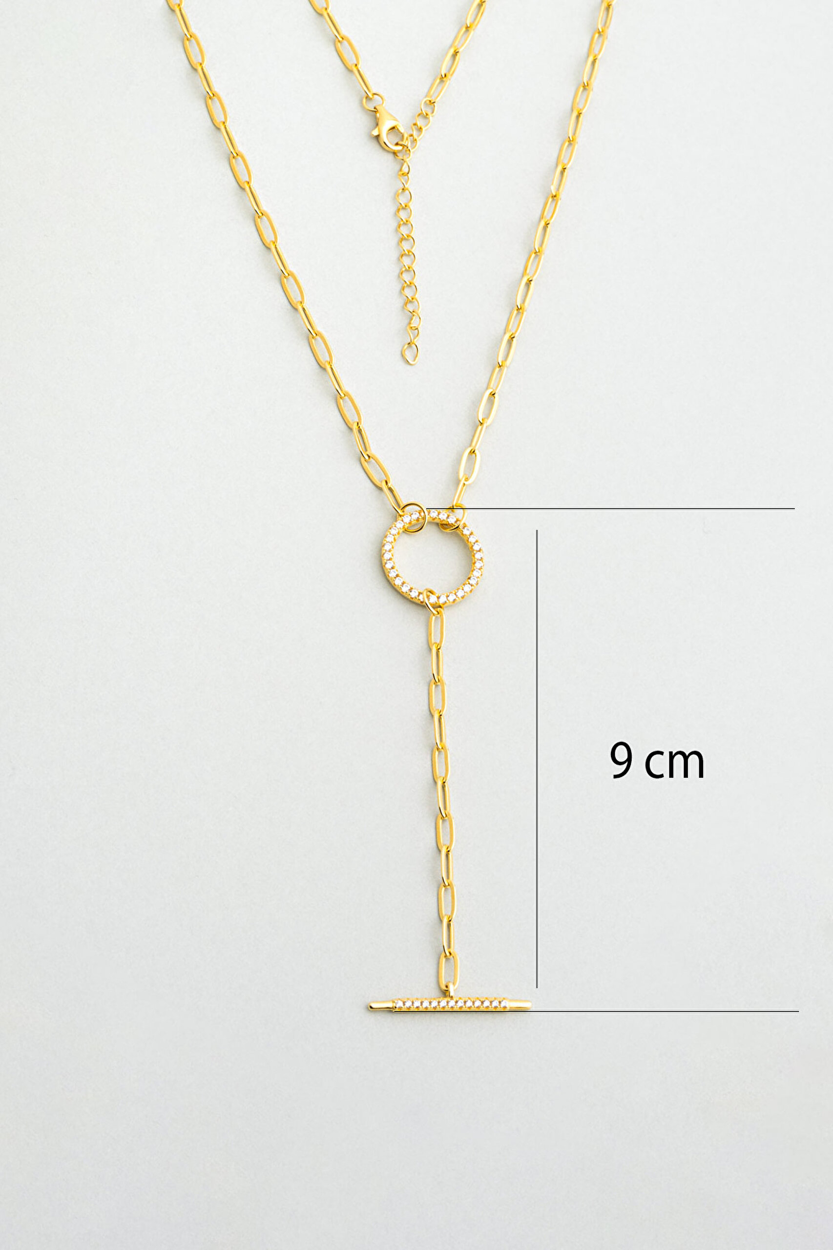 ⁠ Modern Tasarım 18 Ayar Sarı Altın Kaplama 45 Cm Gümüş Y Kolye_2}