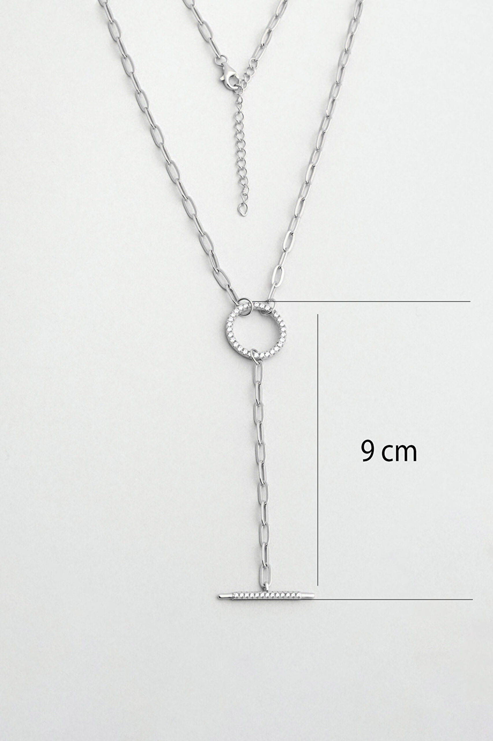 ⁠ Modern Tasarım 18 Ayar Beyaz Altın Kaplama 45 Cm Gümüş Y Kolye_2}