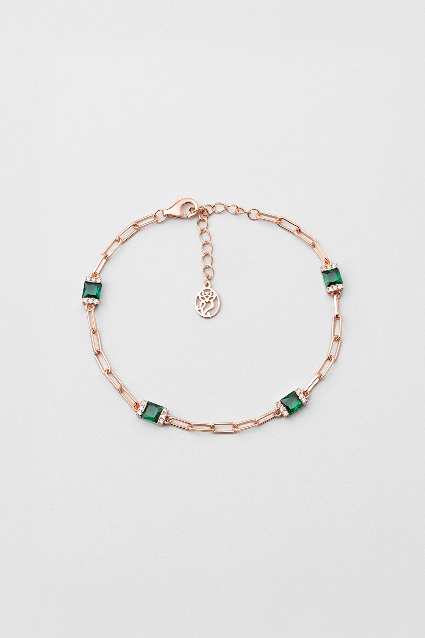 ⁠ Renkli Taşlı 18 Ayar Rose Altın Kaplama Gümüş 19 Cm Bileklik_0}