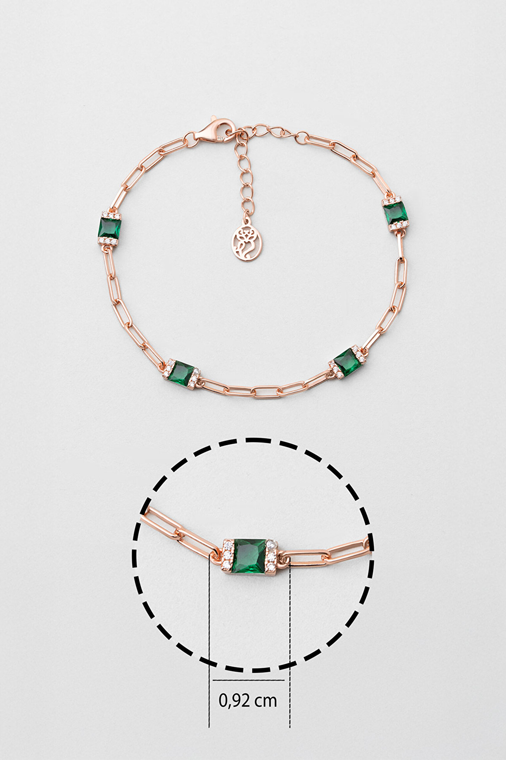 ⁠ Renkli Taşlı 18 Ayar Rose Altın Kaplama Gümüş 19 Cm Bileklik_2}