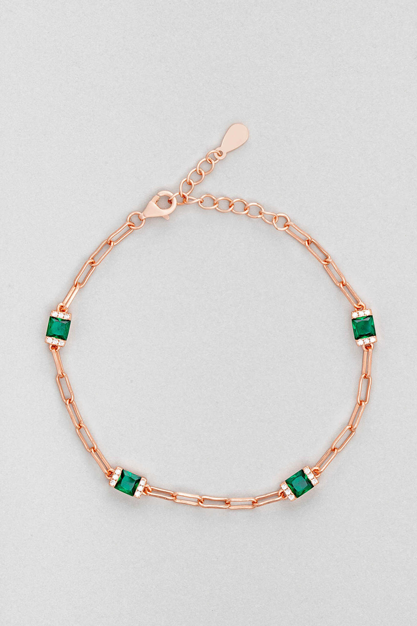 Renkli Taşlı 18 Ayar Rose Altın Kaplama Gümüş 19 Cm Bileklik