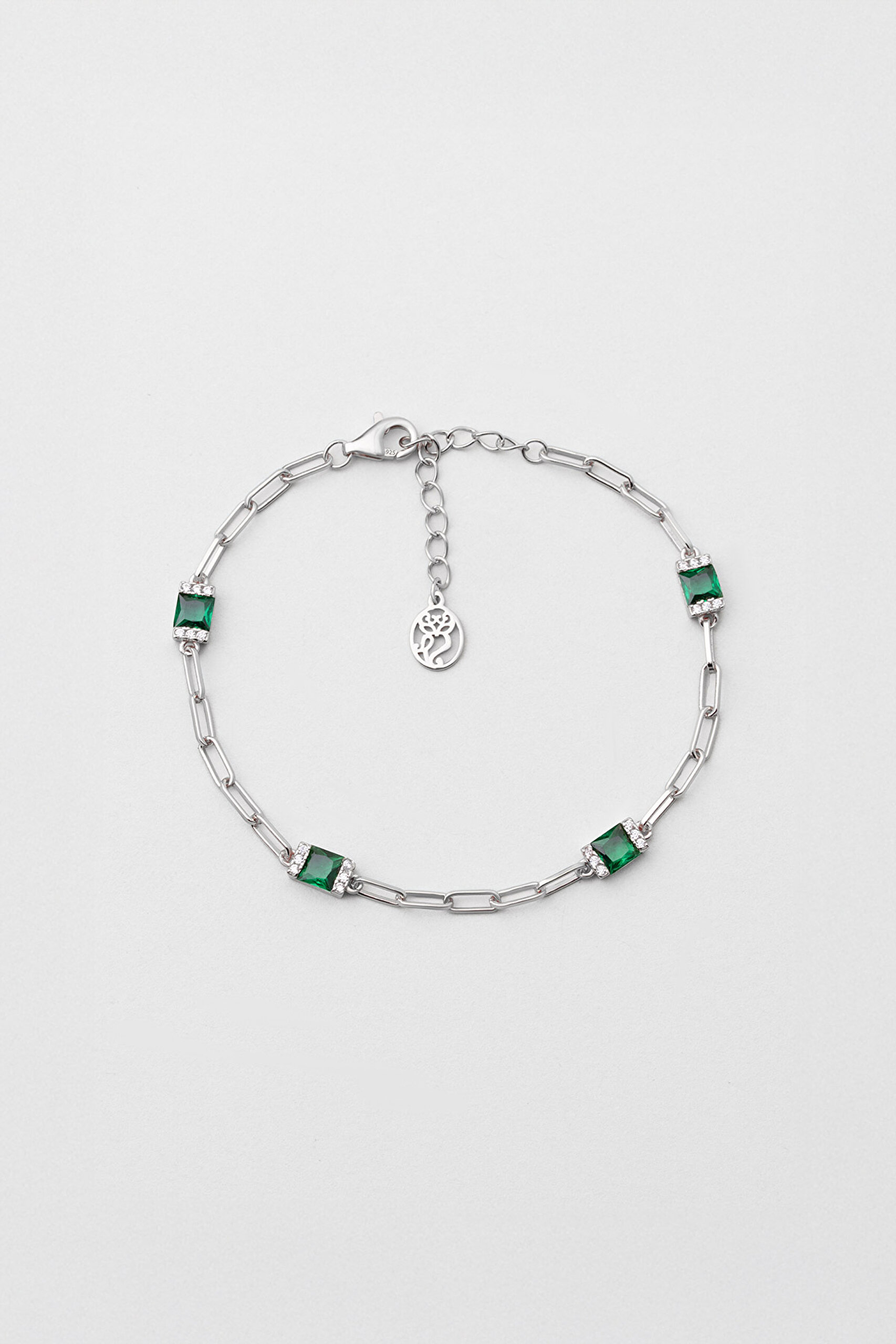 ⁠ Renkli Taşlı 18 Ayar Beyaz Altın Kaplama Gümüş 19 Cm Bileklik_0}