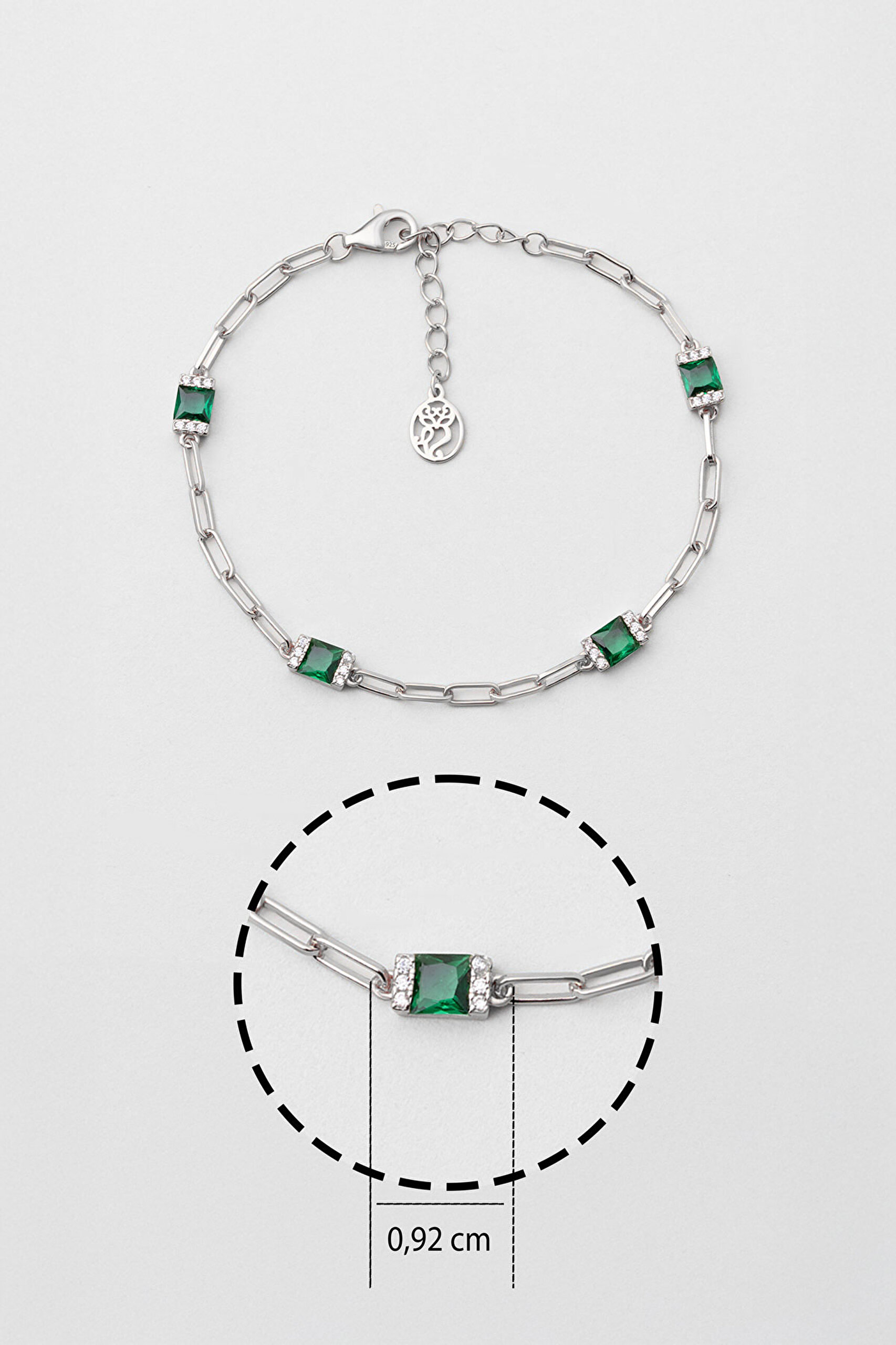 ⁠ Renkli Taşlı 18 Ayar Beyaz Altın Kaplama Gümüş 19 Cm Bileklik_2}