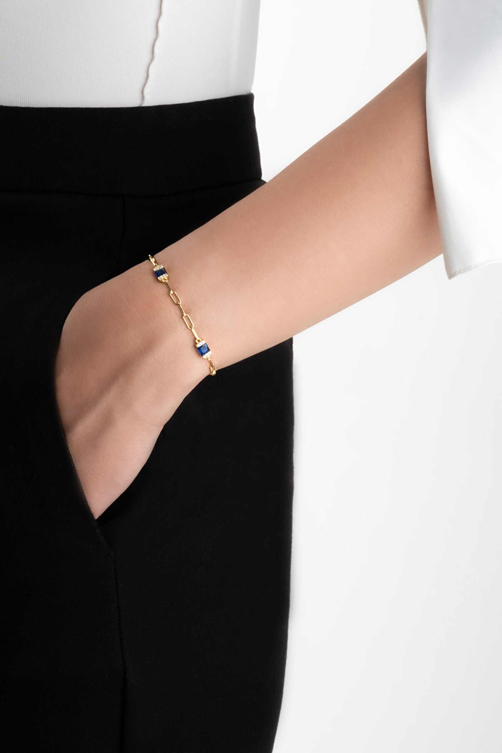 ⁠ Renkli Taşlı 18 Ayar Sarı Altın Kaplama Gümüş 19 Cm Bileklik_3}