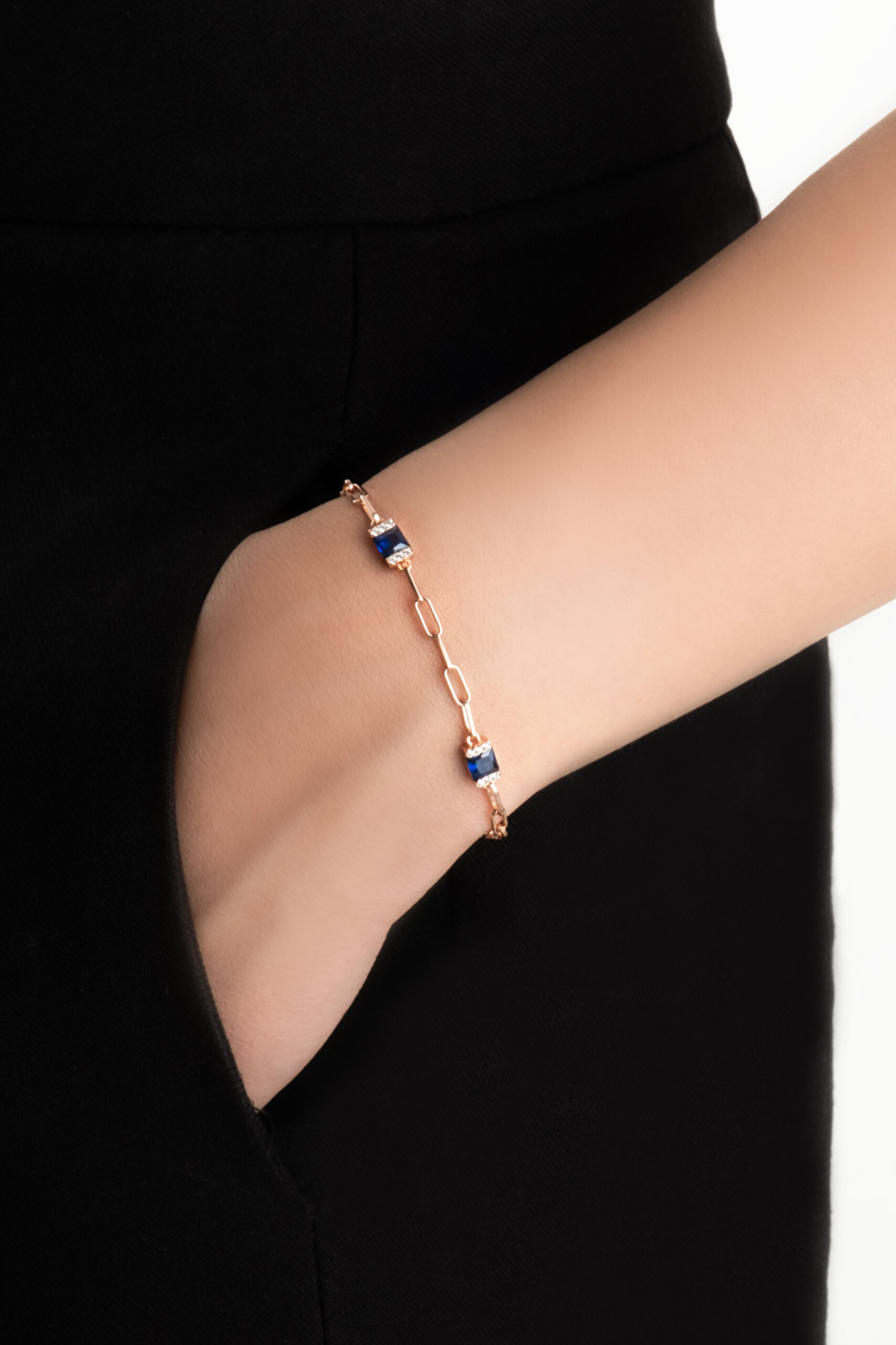 ⁠ Renkli Taşlı 18 Ayar Rose Altın Kaplama Gümüş 19 Cm Bileklik_1}