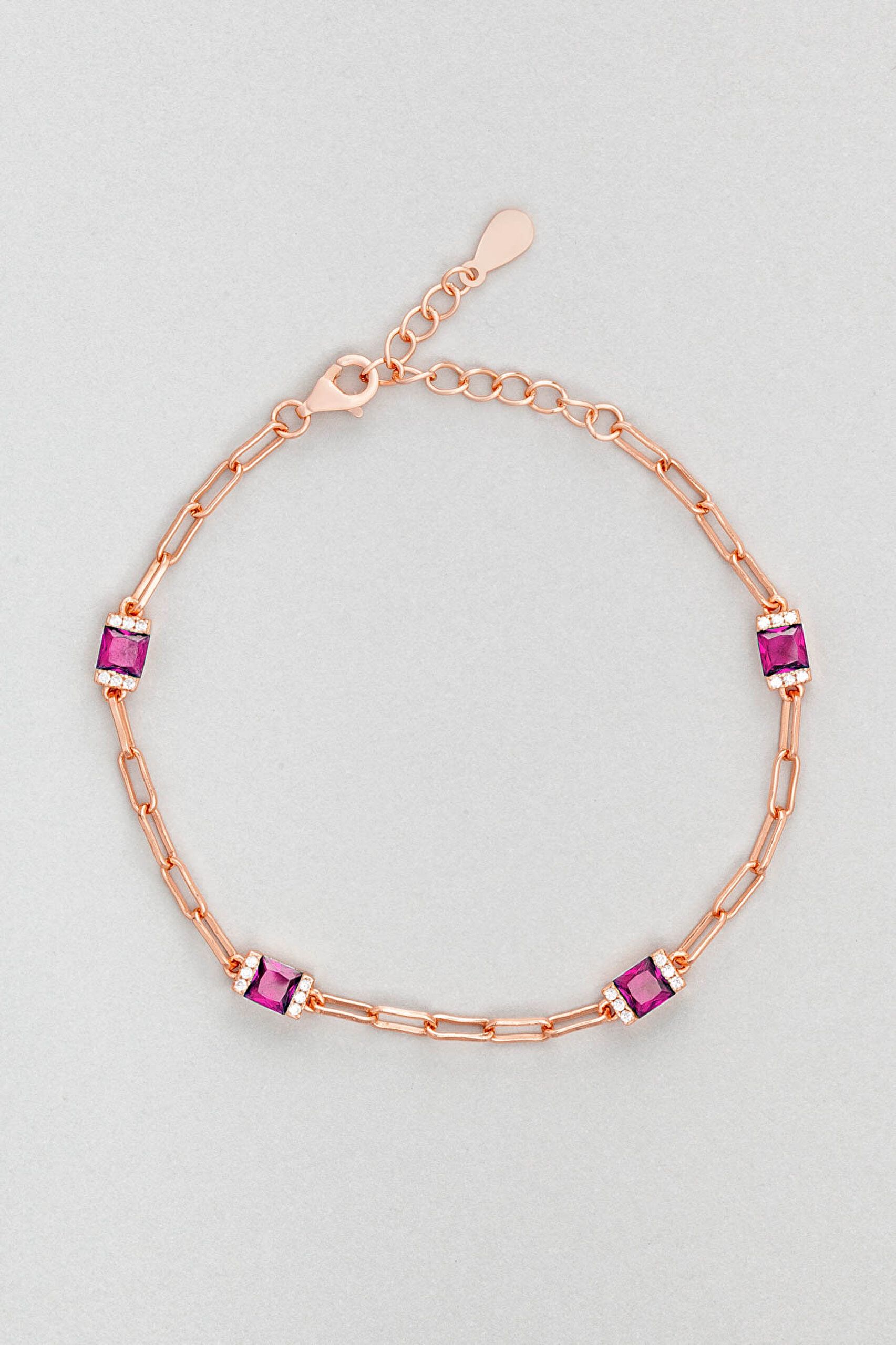 Renkli Taşlı 18 Ayar Rose Altın Kaplama Gümüş 19 Cm Bileklik