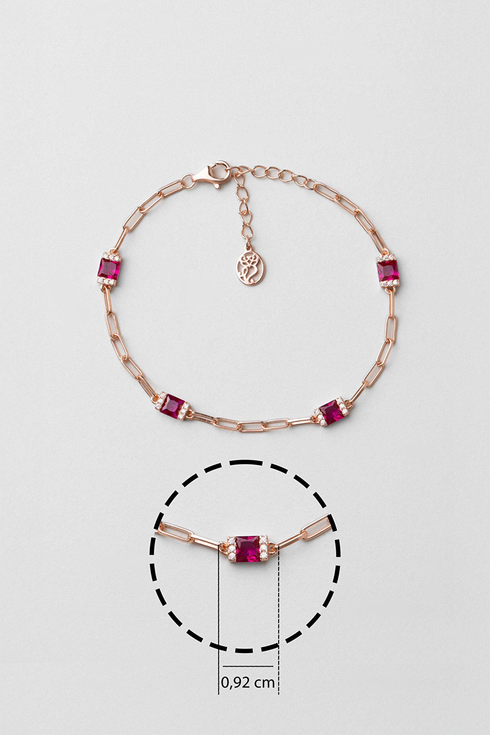 ⁠ Renkli Taşlı 18 Ayar Rose Altın Kaplama Gümüş 19 Cm Bileklik_2}