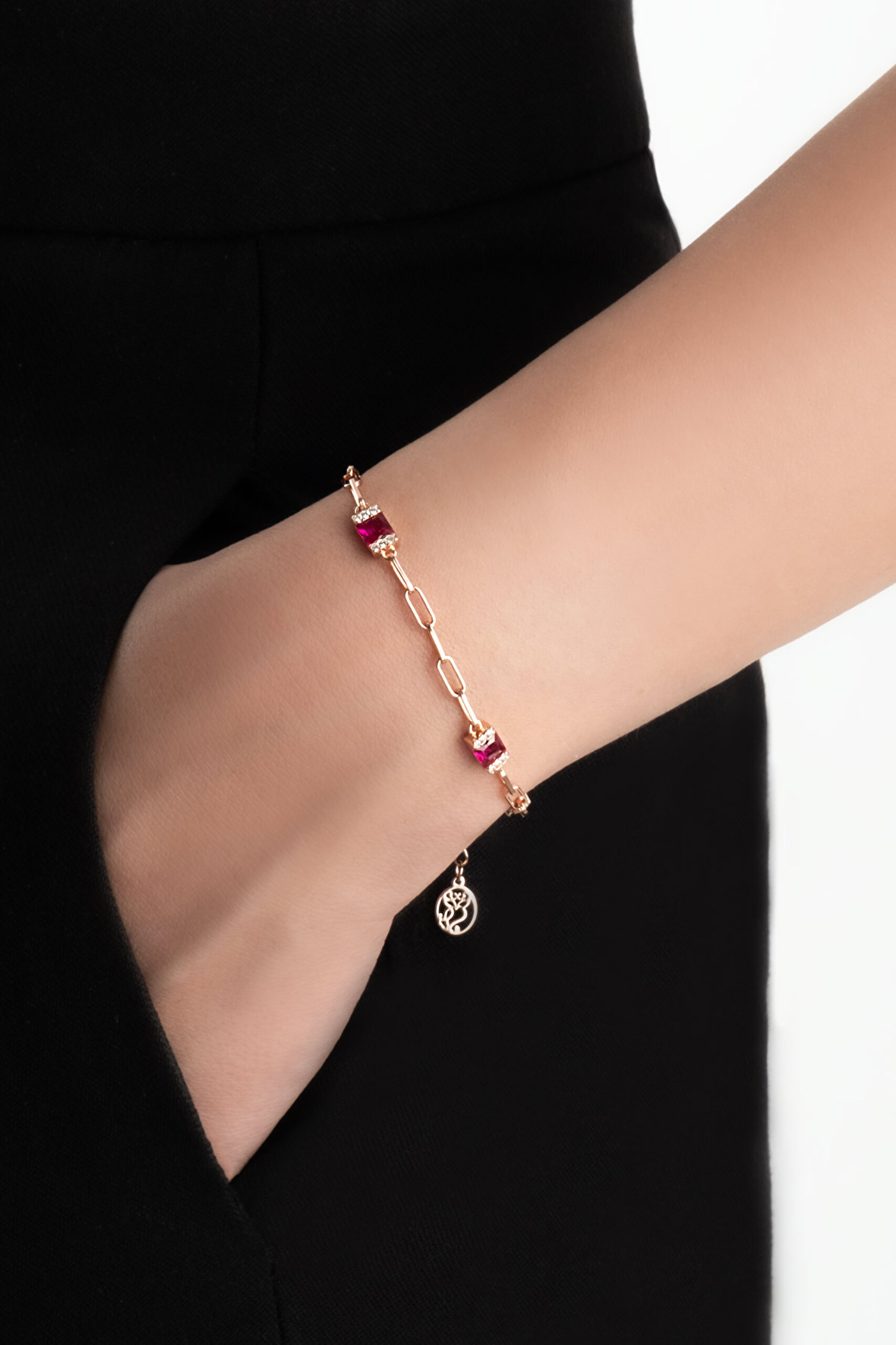 ⁠ Renkli Taşlı 18 Ayar Rose Altın Kaplama Gümüş 19 Cm Bileklik_1}