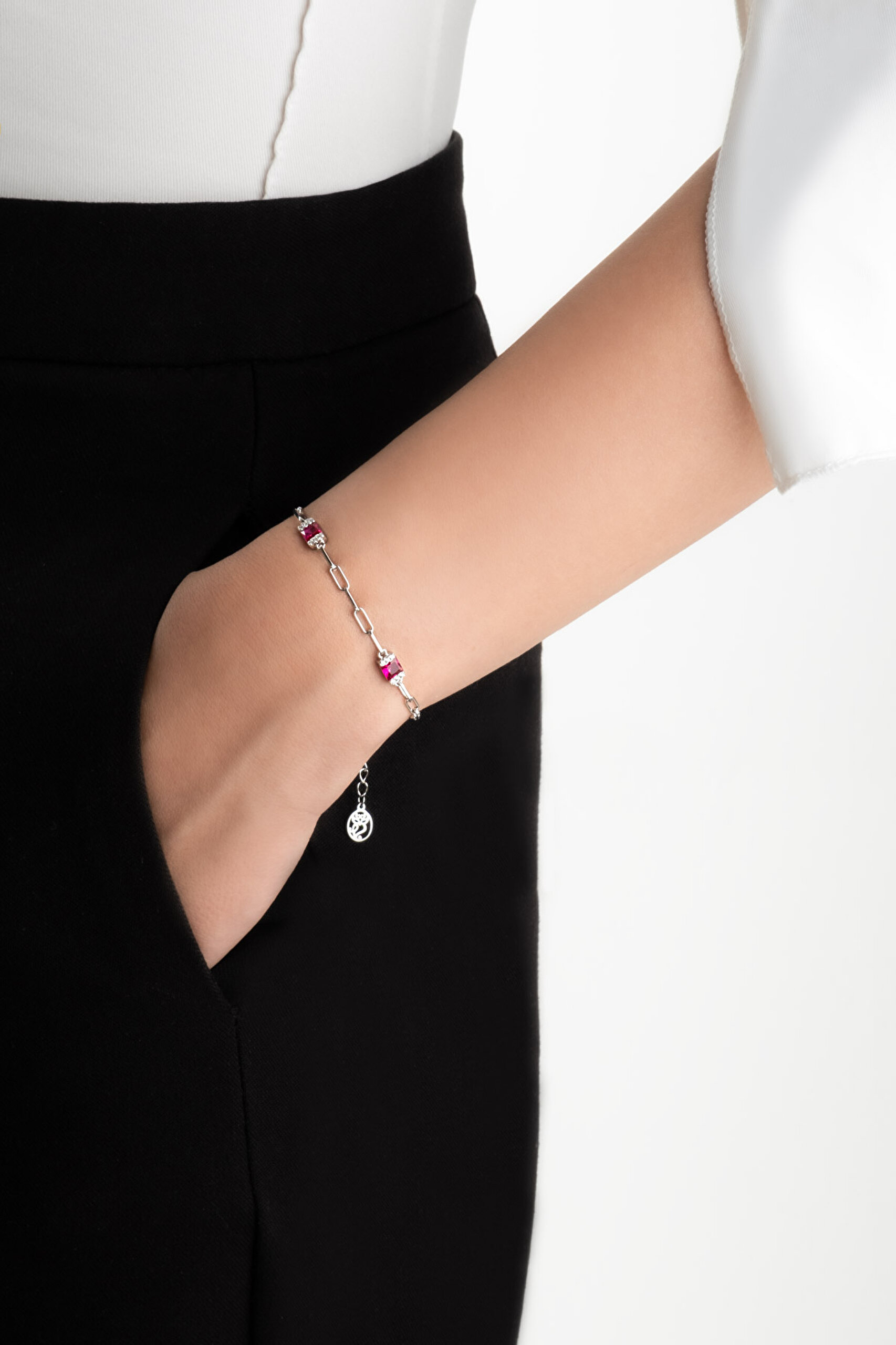 ⁠ Renkli Taşlı 18 Ayar Beyaz Altın Kaplama Gümüş 19 Cm Bileklik_3}