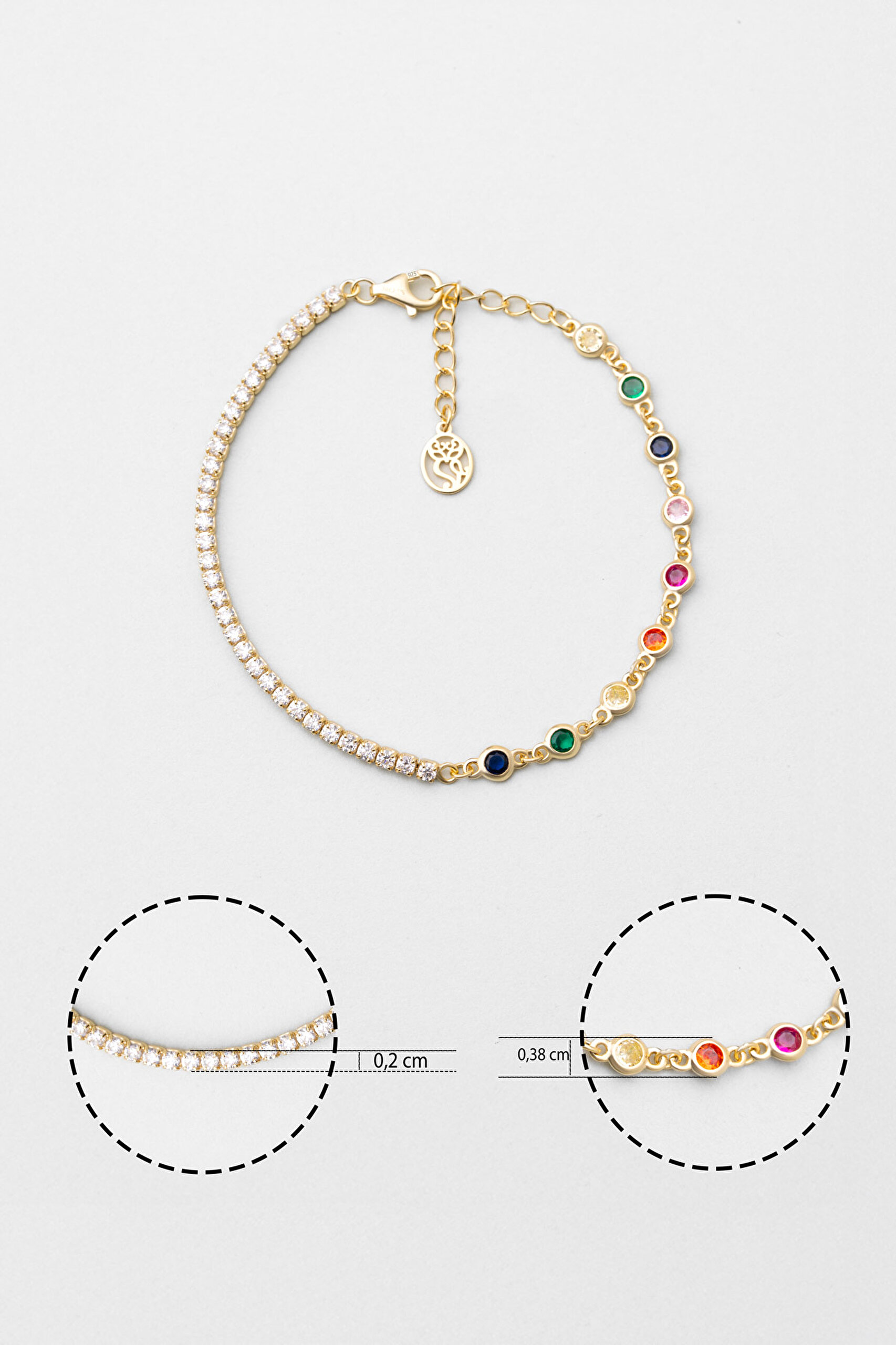 ⁠ Gökkuşağı 18 Ayar Sarı Altın Kaplama 19 Cm Gümüş Su Yolu Bileklik_2}