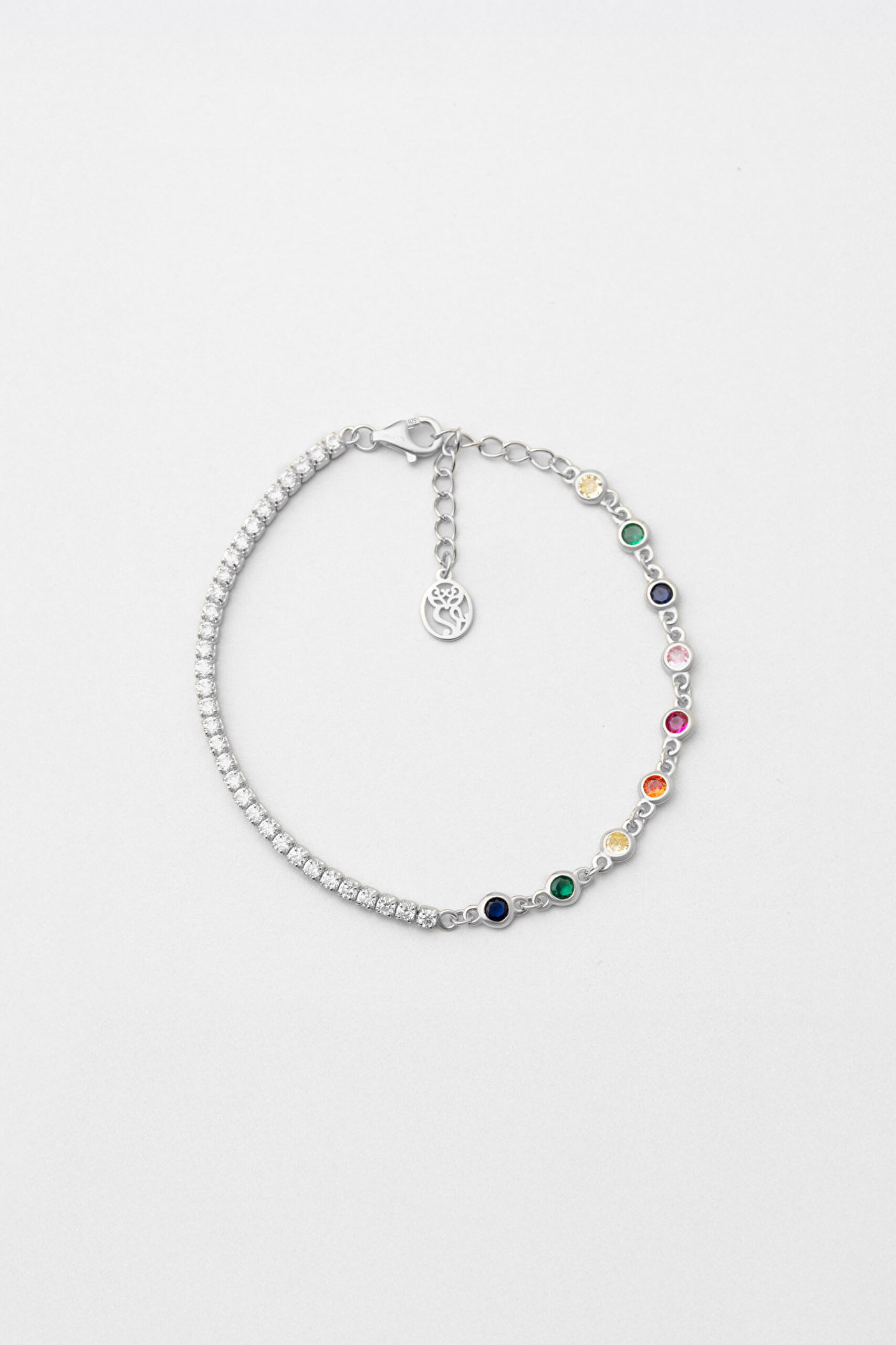 ⁠ Gökkuşağı 18 Ayar Beyaz Altın Kaplama 19 Cm Gümüş Su Yolu Bileklik_0}