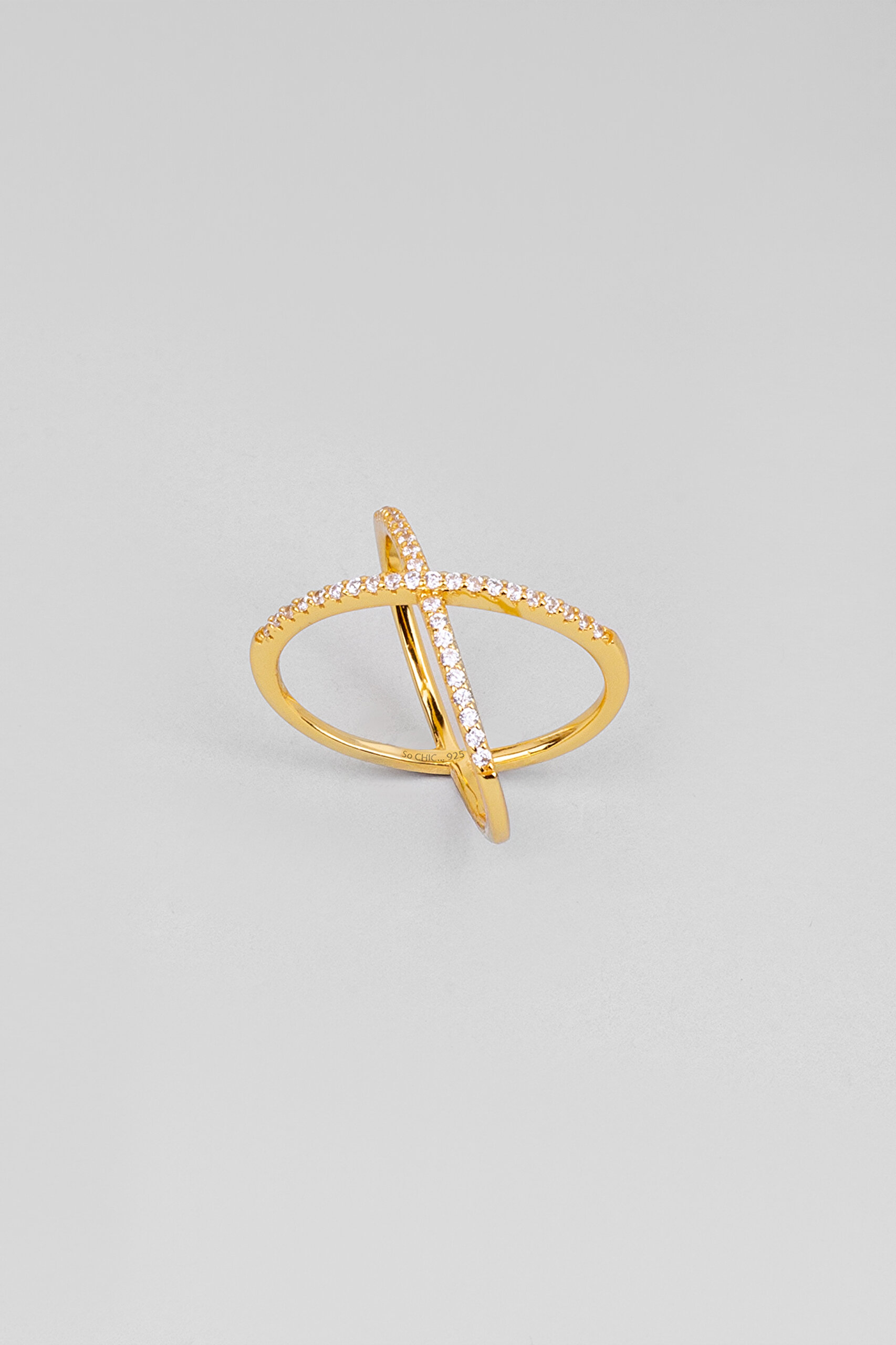 ⁠ İki Yol 18 Ayar Sarı Altın Kaplama Gümüş Yüzük_0}