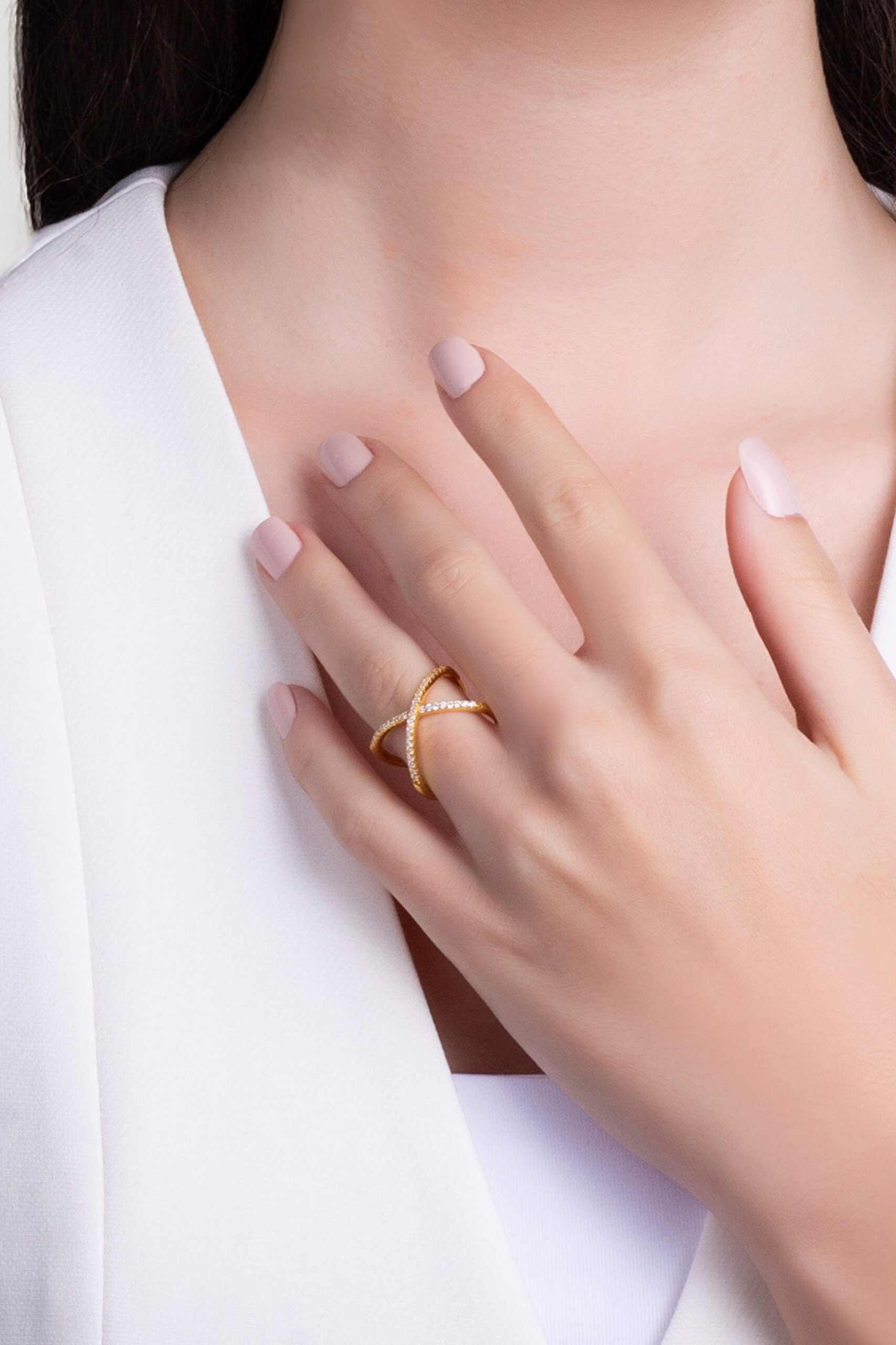 ⁠ İki Yol 18 Ayar Sarı Altın Kaplama Gümüş Yüzük_1}