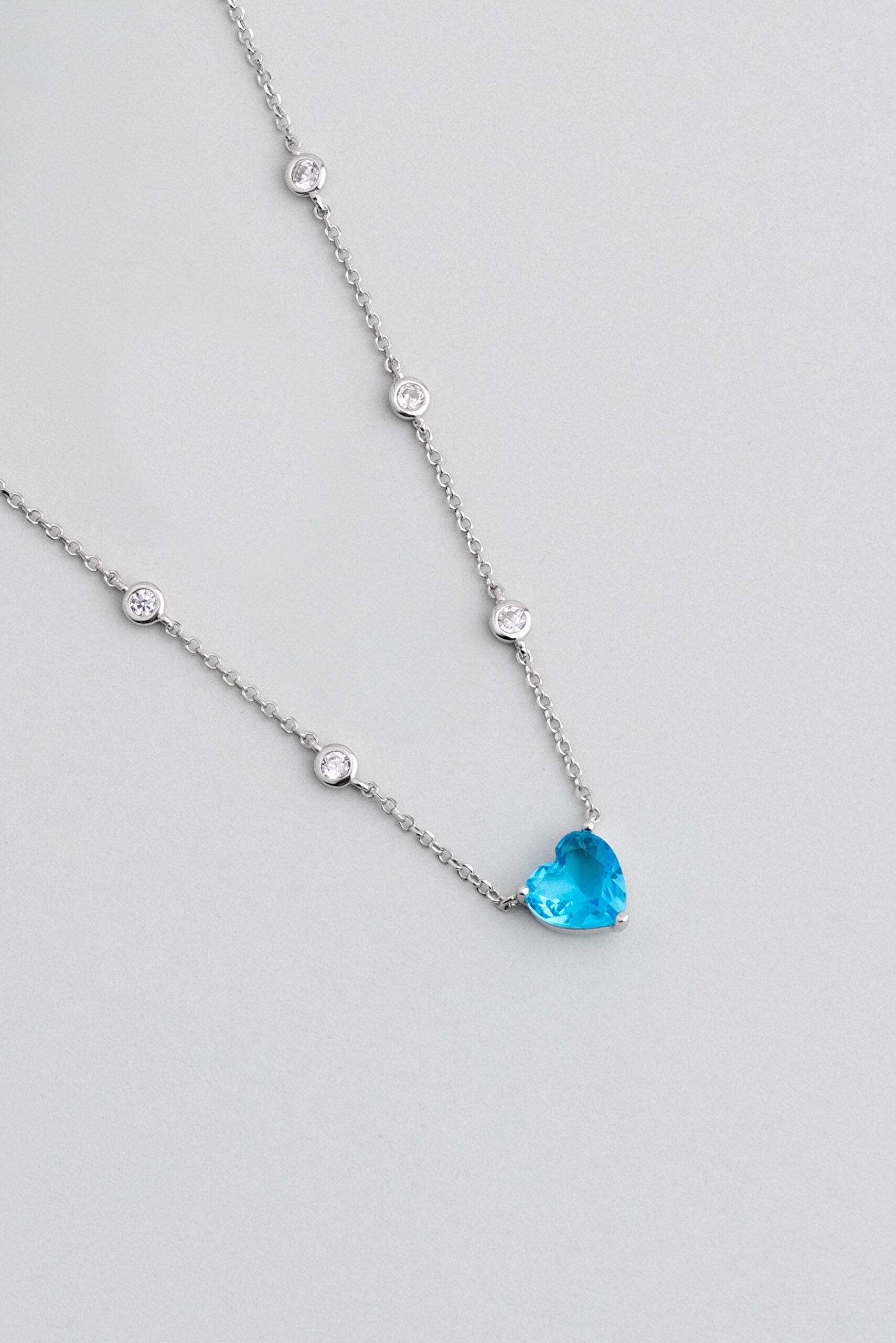 ⁠ Okyanus Kalbi 18 Ayar Beyaz Altın Kaplama Ayarlanabilir Gümüş Kolye_1}