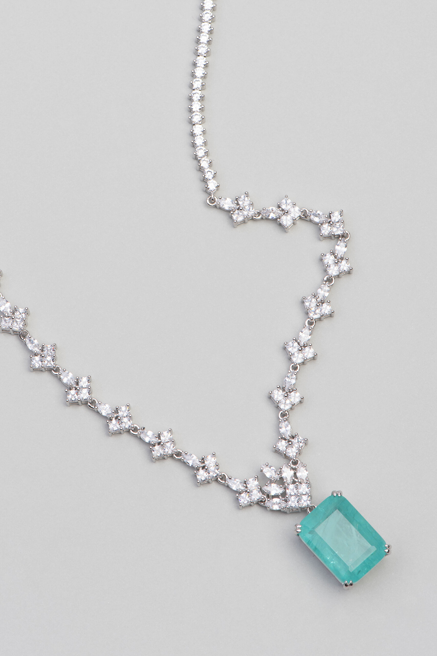 Paraiba Taşlı 18 Ayar Beyaz Altın Kaplama 44 Cm  Gümüş Tasarım Gerdanlık - 2