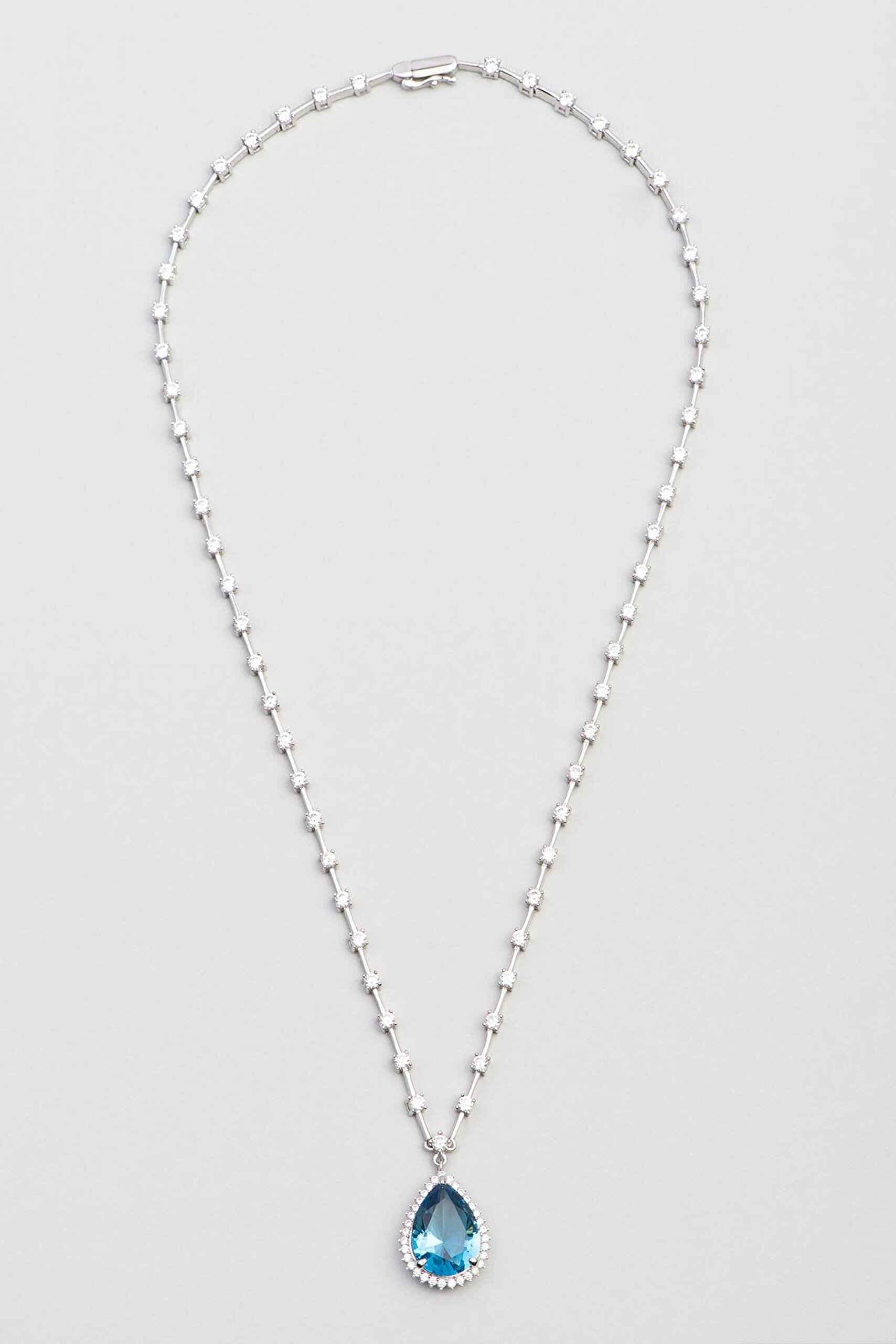 Okyanus Damlası 18 Ayar Beyaz Altın Kaplama 42 Cm Gümüş Gerdanlık - 1