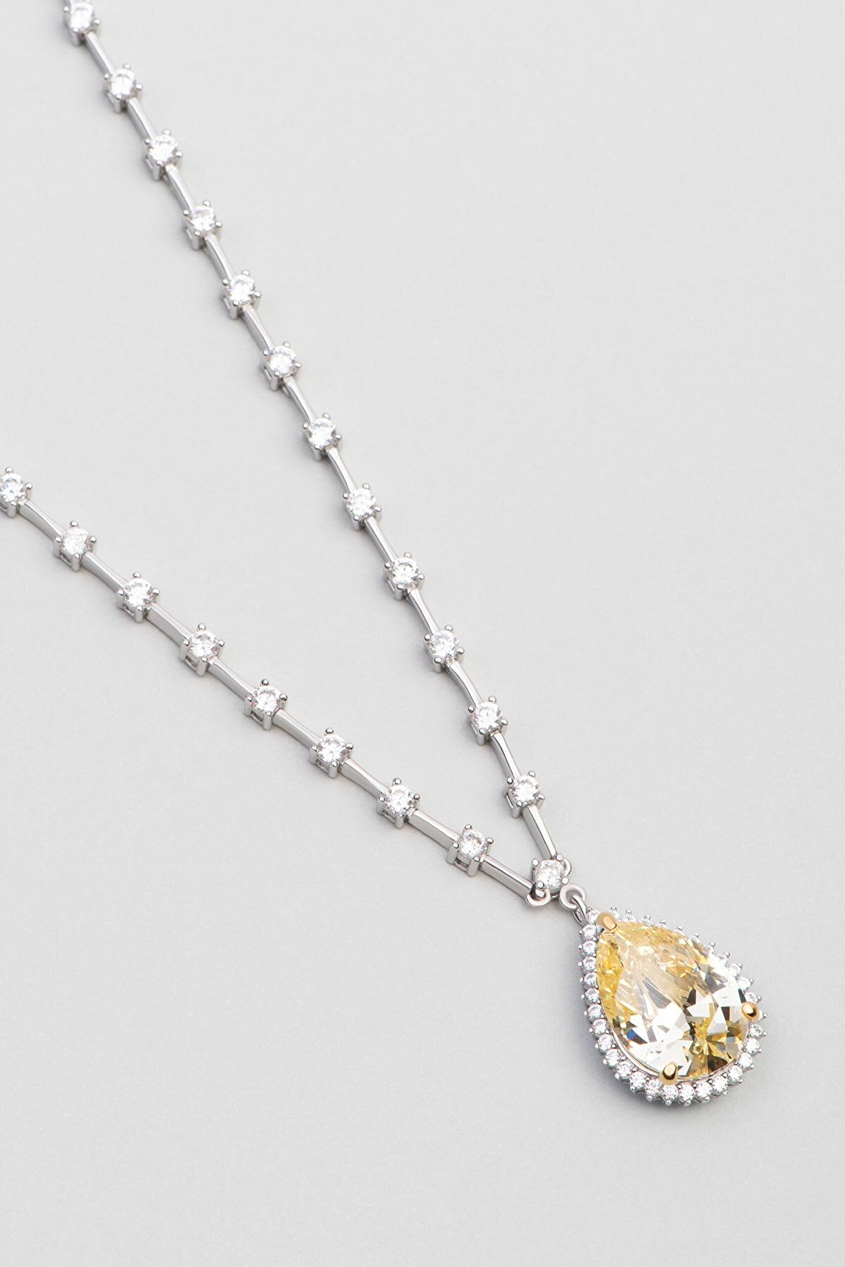 Güneş Damlası 18 Ayar Beyaz Altın Kaplama 43 Cm Gümüş Gerdanlık - 3