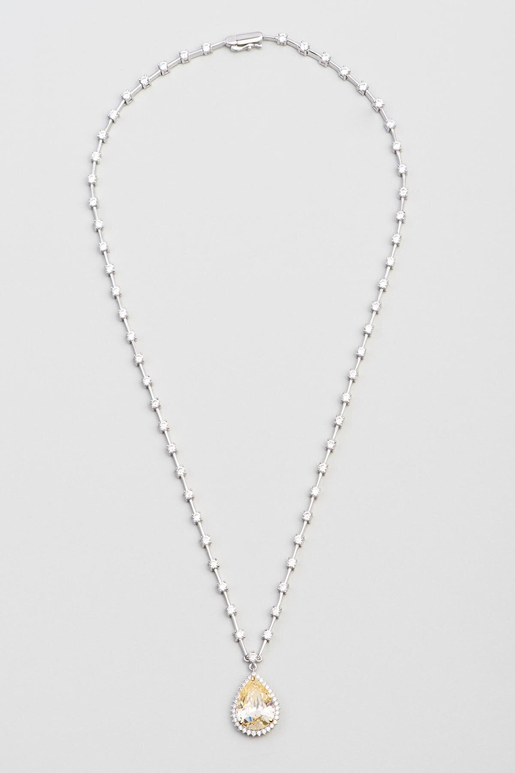 Güneş Damlası 18 Ayar Beyaz Altın Kaplama 43 Cm Gümüş Gerdanlık - 1