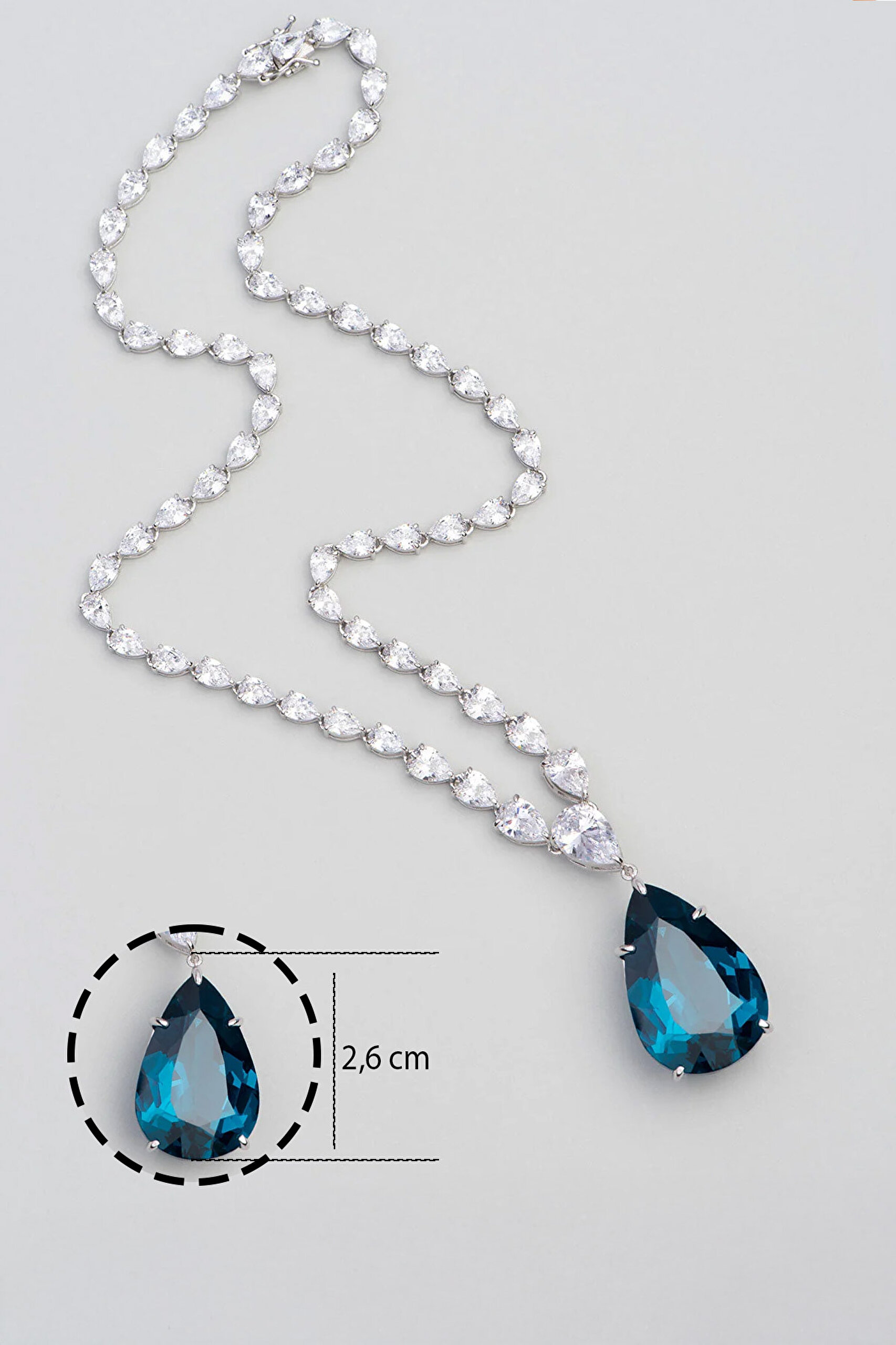 ⁠ Büyülü Mavi 18 Ayar Beyaz Altın Kaplama 44 Cm Gümüş Gerdanlık_1}