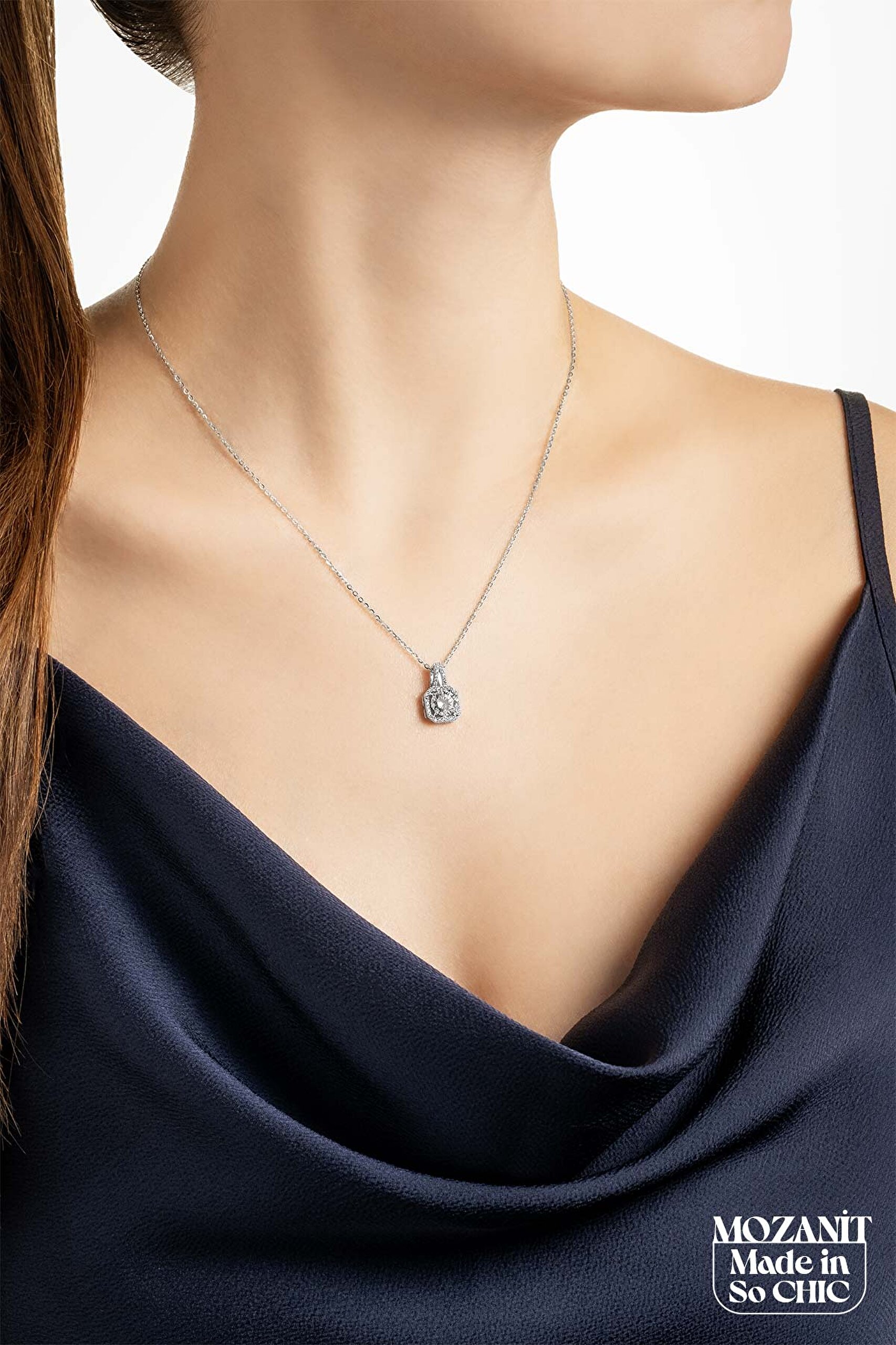 ⁠ Mozanit Işığı 18 Ayar Beyaz Altın Kaplama 44 Cm Gümüş Kolye_4}