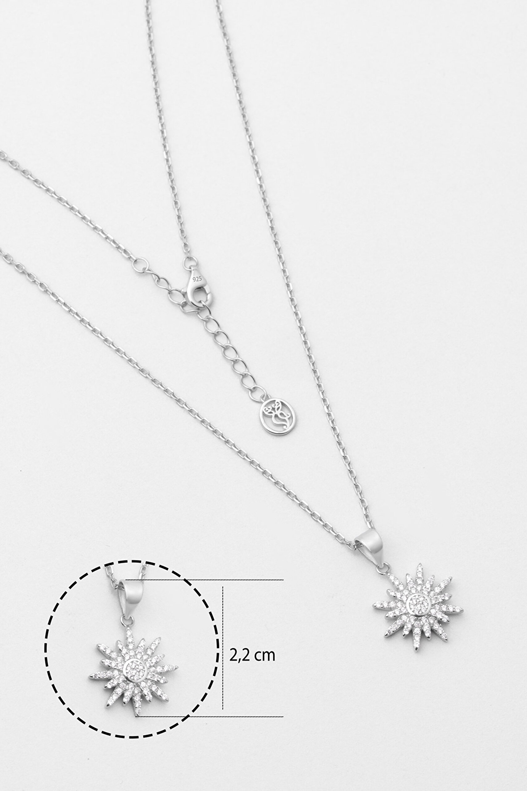 ⁠ Mistik Güneş 18 Ayar Beyaz Altın Kaplama 45 Cm Gümüş Kolye_2}