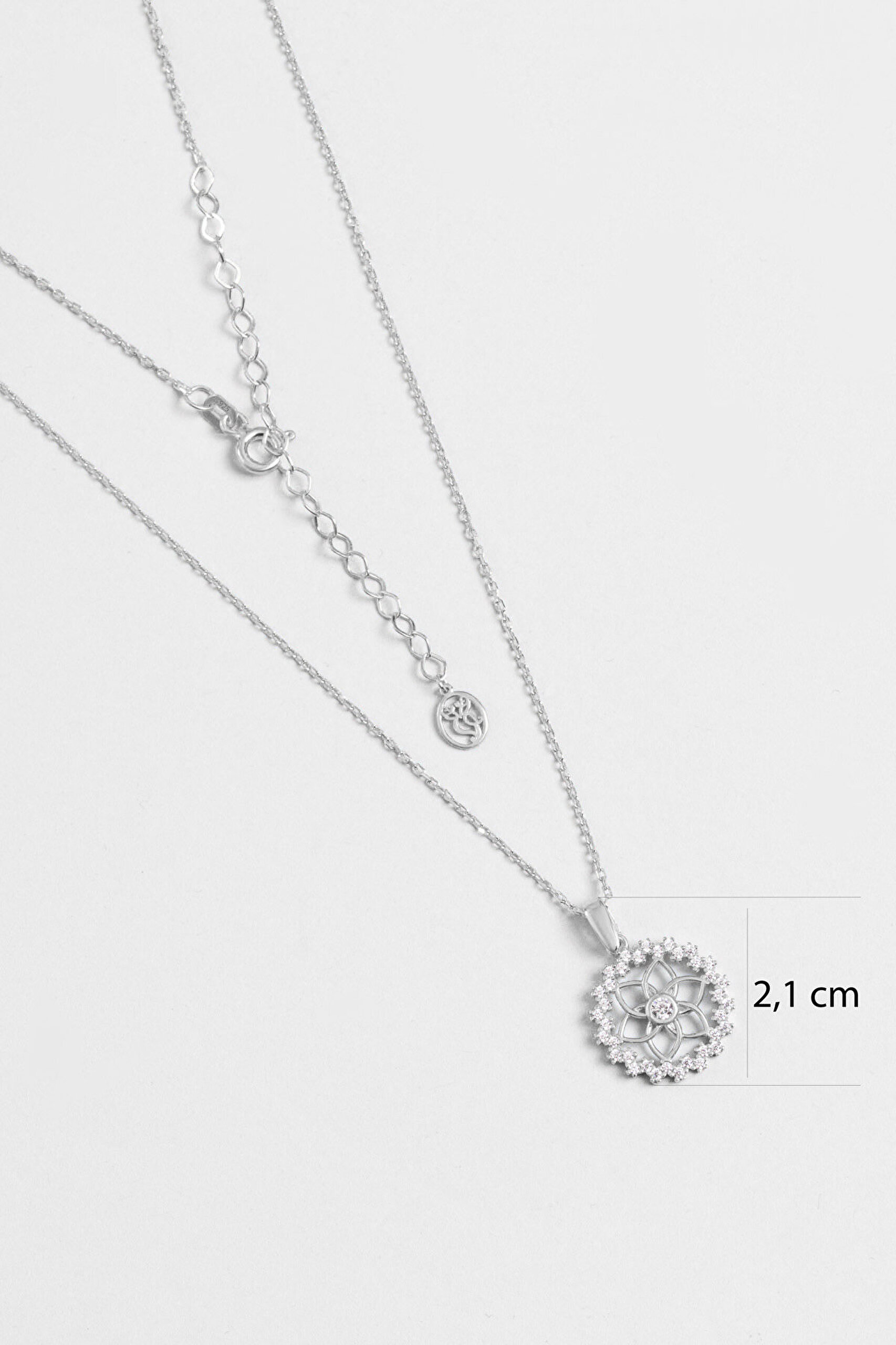 Minimal Çiçek 18 Ayar Beyaz Altın Kaplama 45 Cm Gümüş Kolye - 1