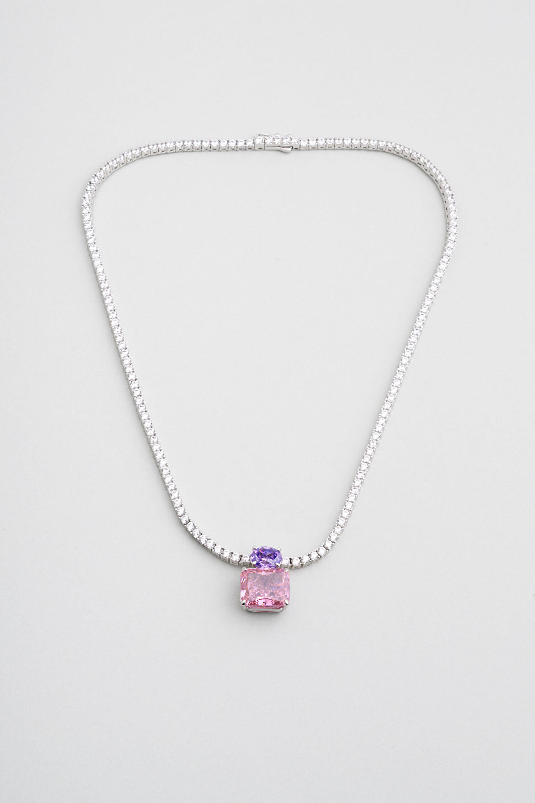 İkonik Renkler 18 Ayar Beyaz Altın Kaplama Gümüş Su Yolu Kolye - 0