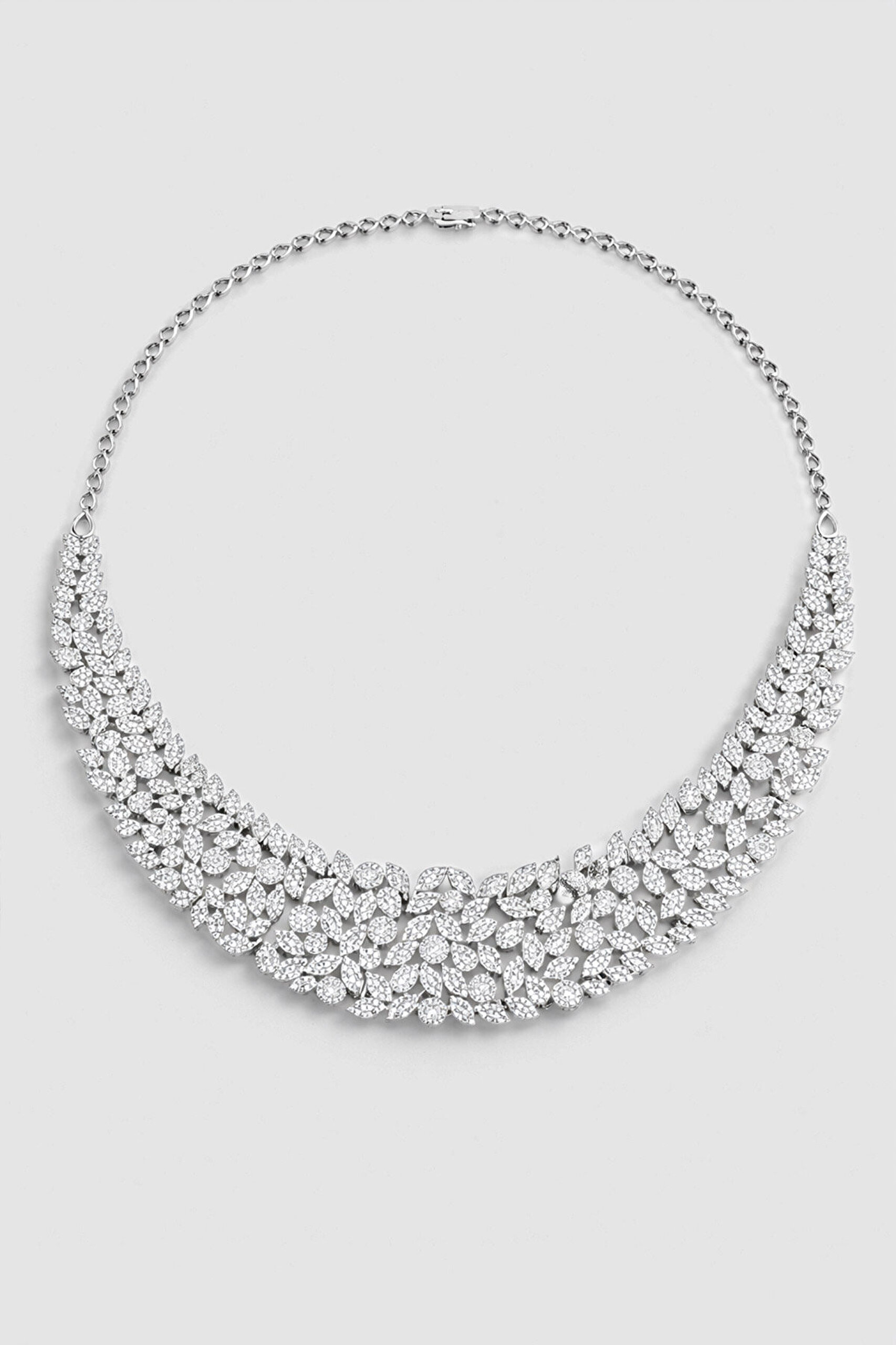 Balo Şıklığı 18 Ayar Beyaz Altın Kaplama Gümüş Tasarım Gerdanlık - 3