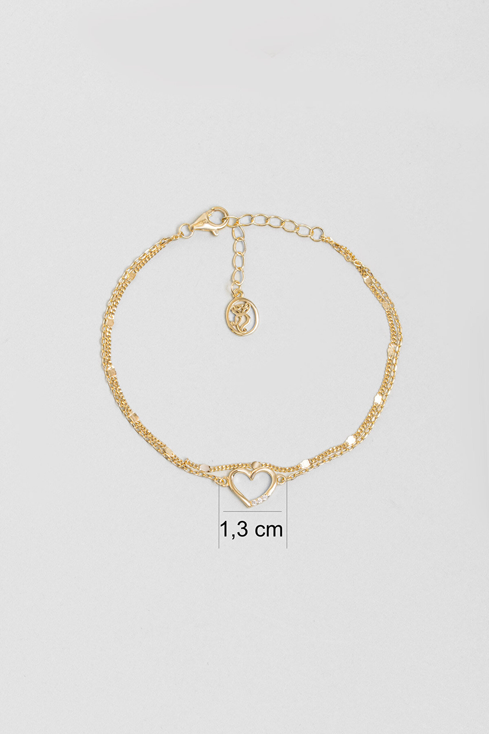 Minimal Kalp 18 Ayar Sarı Altın Kaplama 20 Cm Gümüş Zincir Bileklik - 2