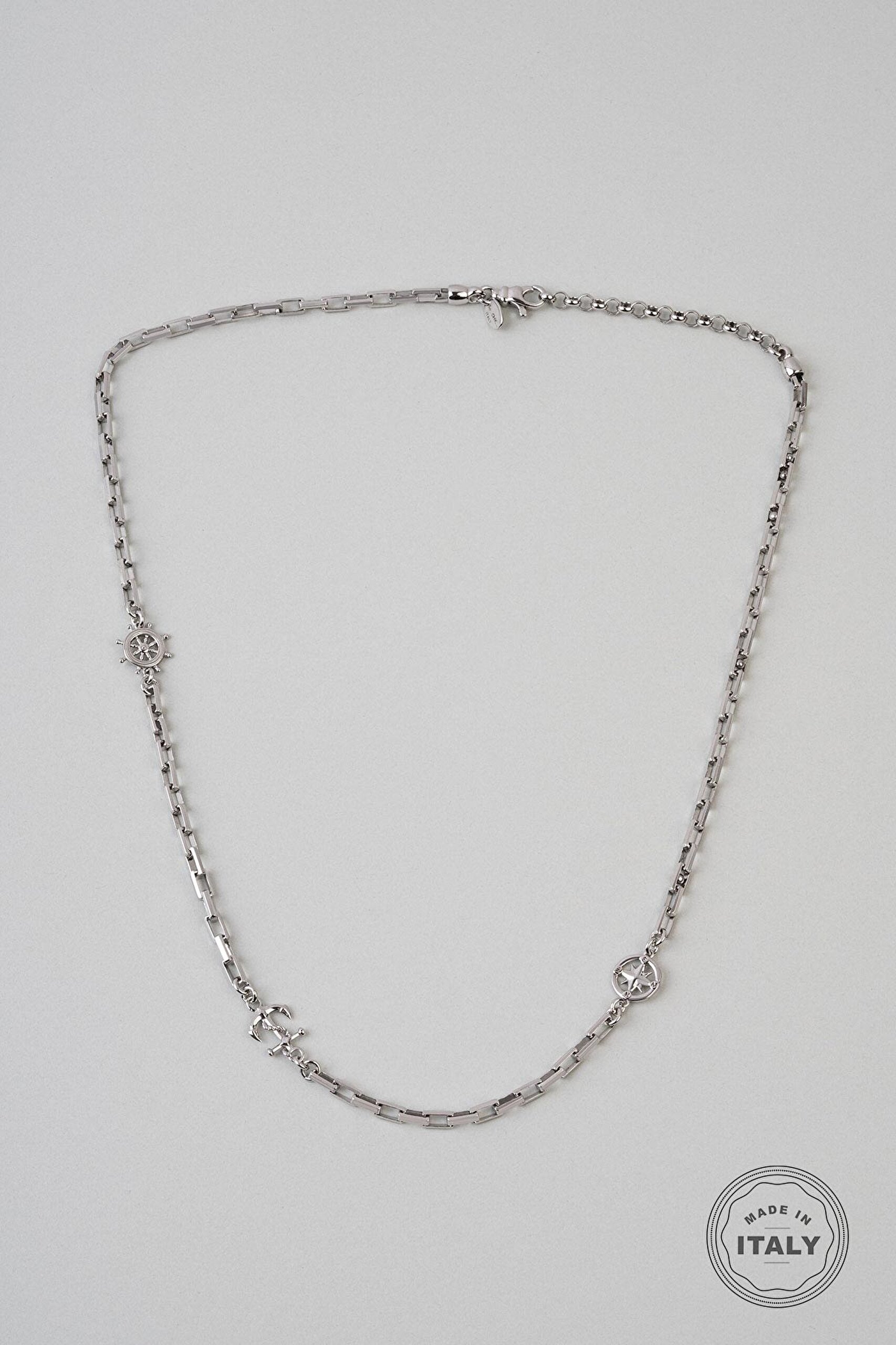 ⁠ İtalyan Dümen Figürlü 55 Cm Gümüş Erkek Kolye_0}