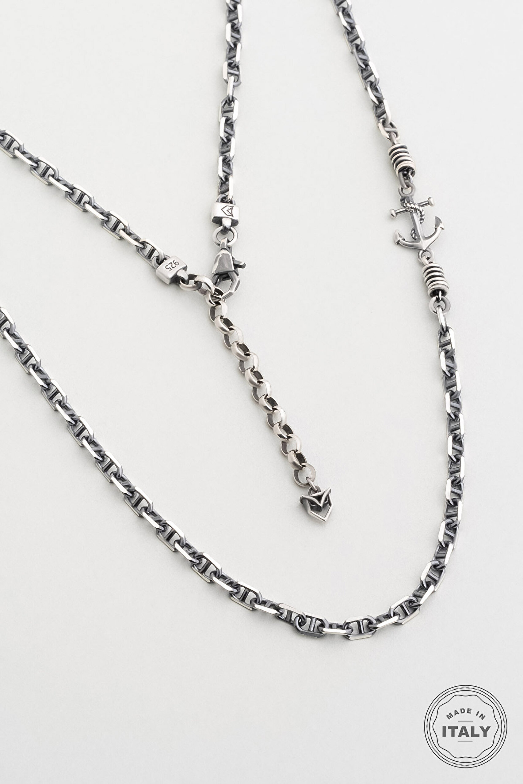 ⁠ İtalyan Çapa Figürlü Oksitli 60 Cm Erkek Gümüş Kolye_0}