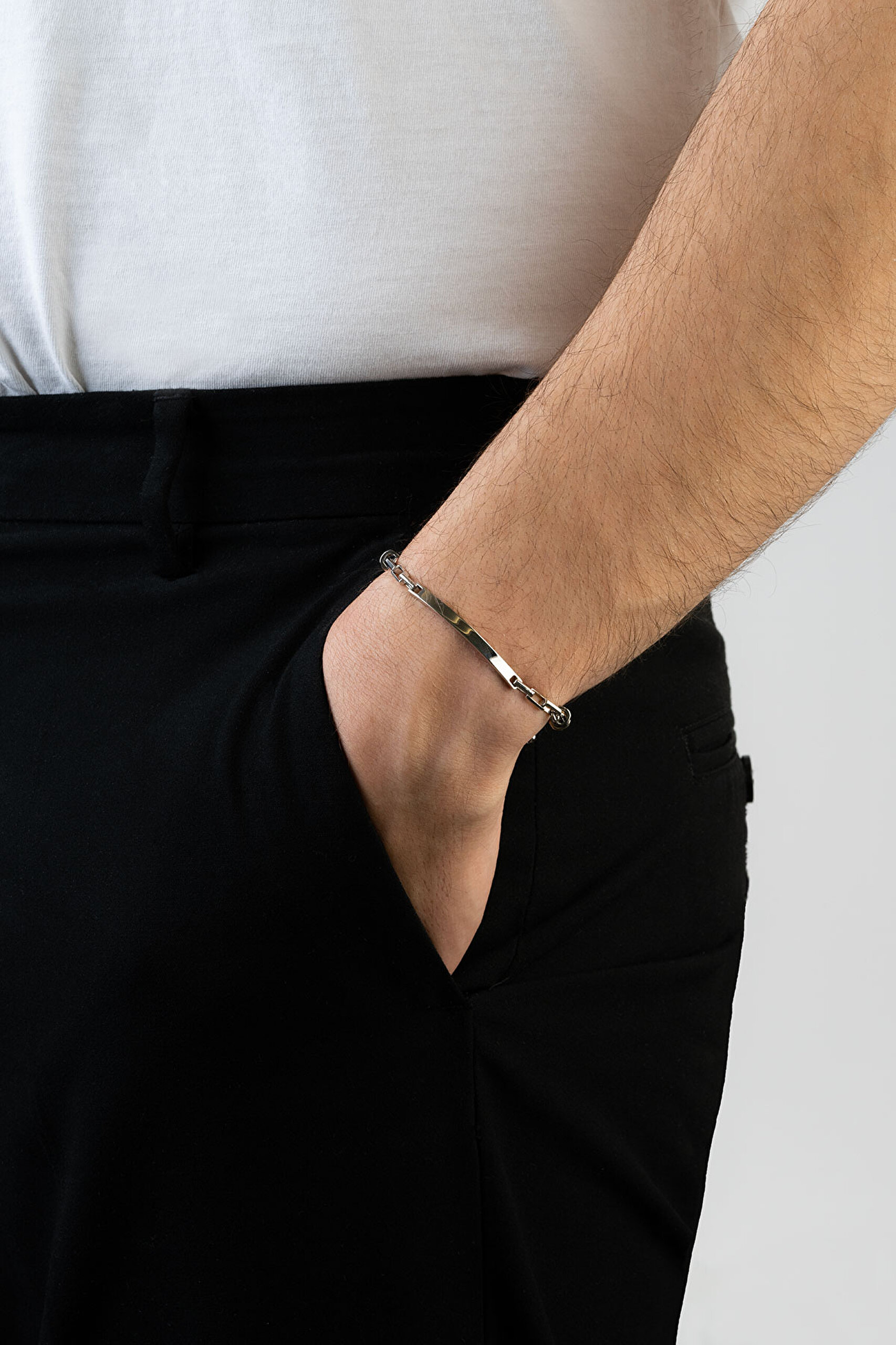 ⁠ İtalyan Metalik Stil 21 Cm Gümüş Erkek Zincir Bileklik_3}