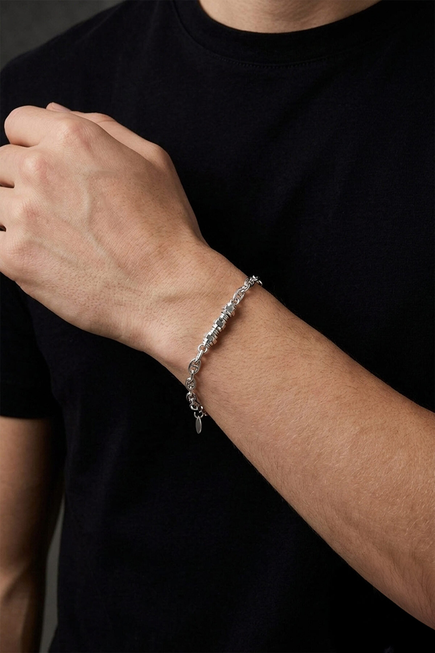 İtalyan  21 Cm Gümüş Erkek Zincir Bileklik - 2