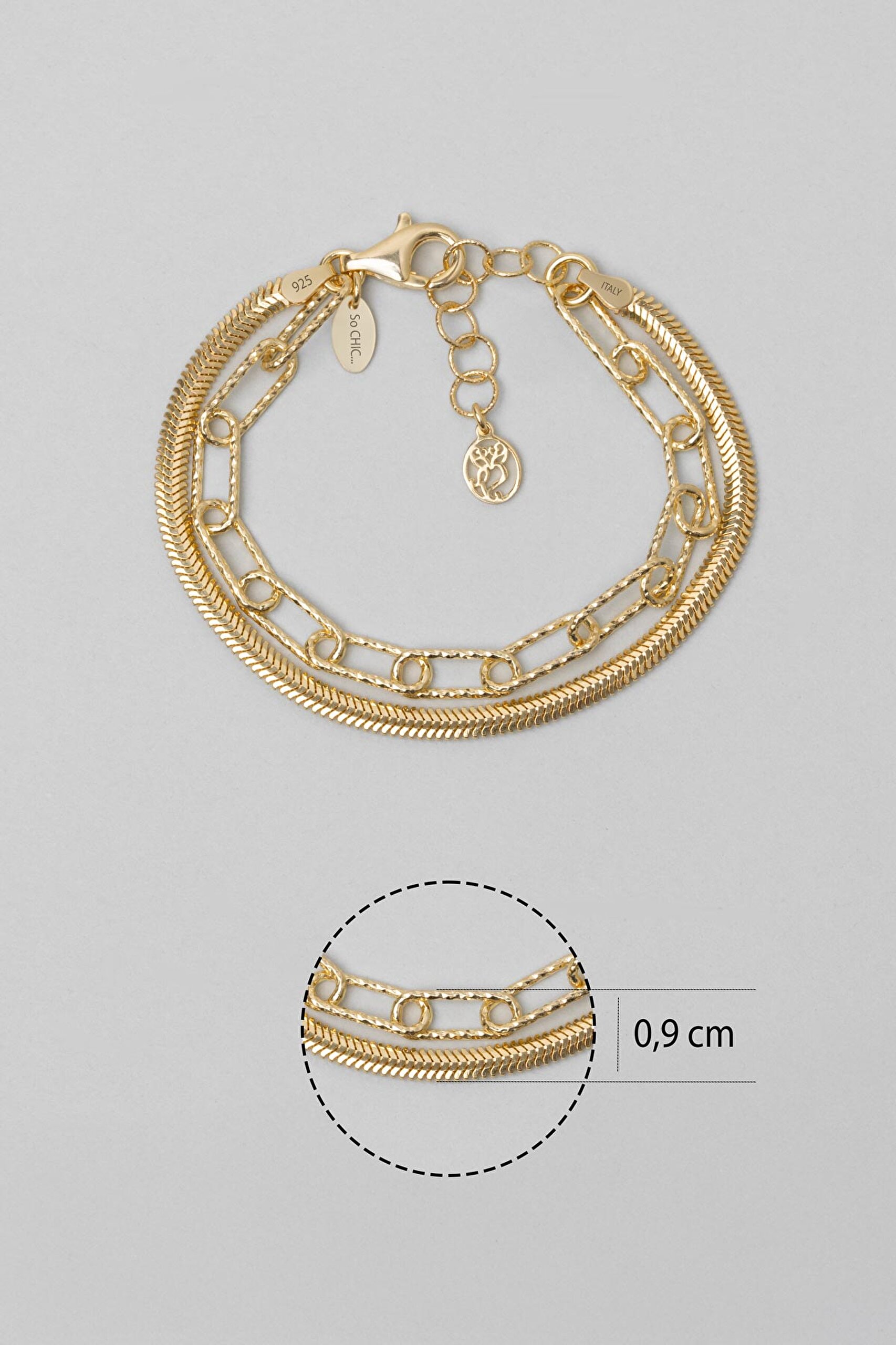 ⁠ İtalyan 18 Ayar Sarı Altın Kaplama 19 Cm Gümüş Zincir Bileklik_2}