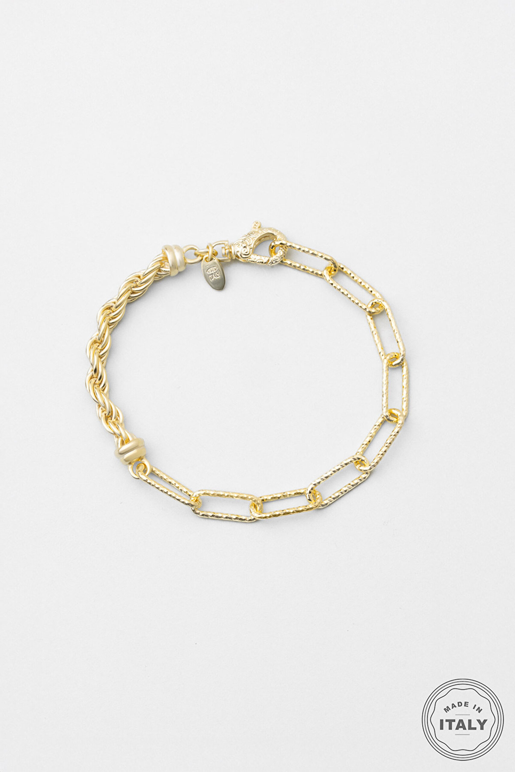 ⁠ İtalyan 18 Ayar Sarı Altın Kaplama 19 Cm Gümüş Zincir Bileklik_0}