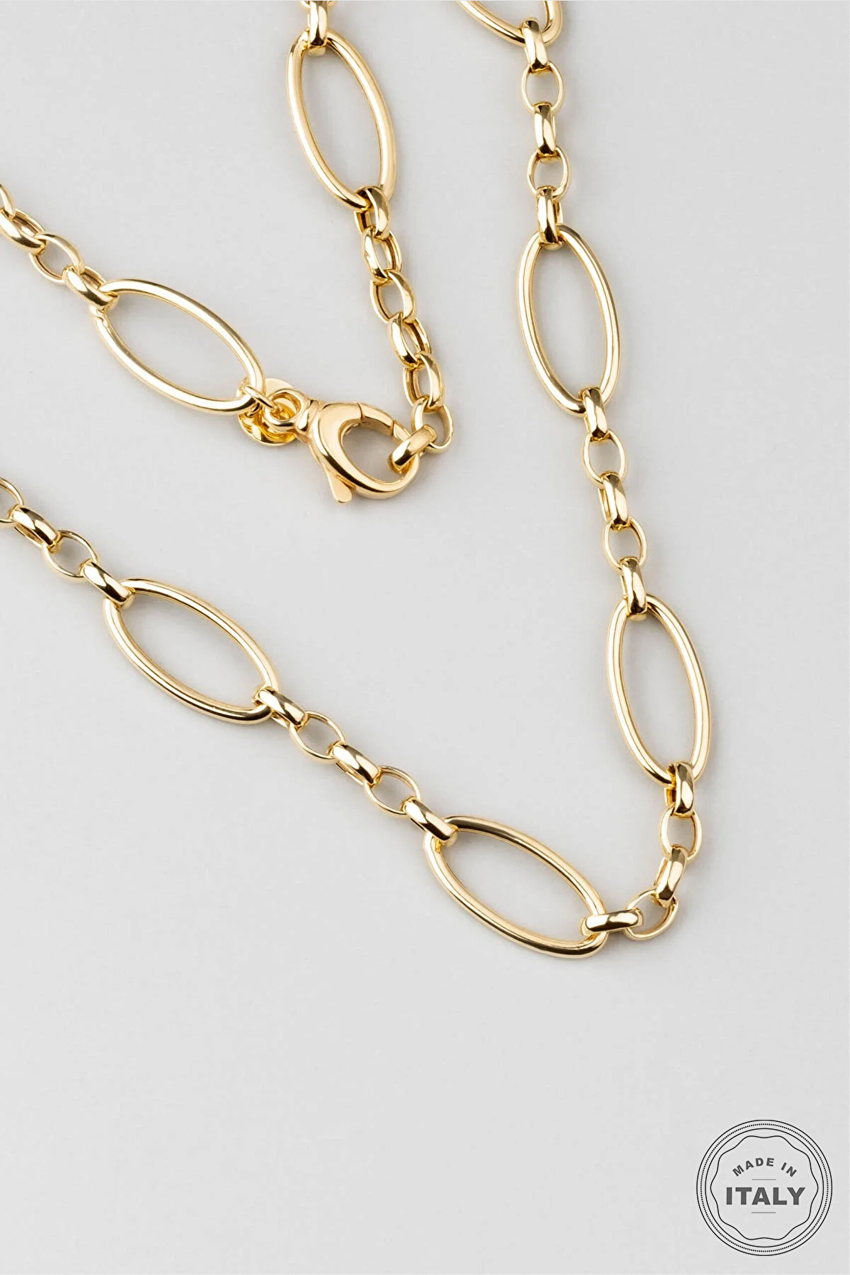 ⁠ İtalyan Tasarım 18 Ayar Sarı Altın Kaplama 40 Cm Gümüş Kolye_0}