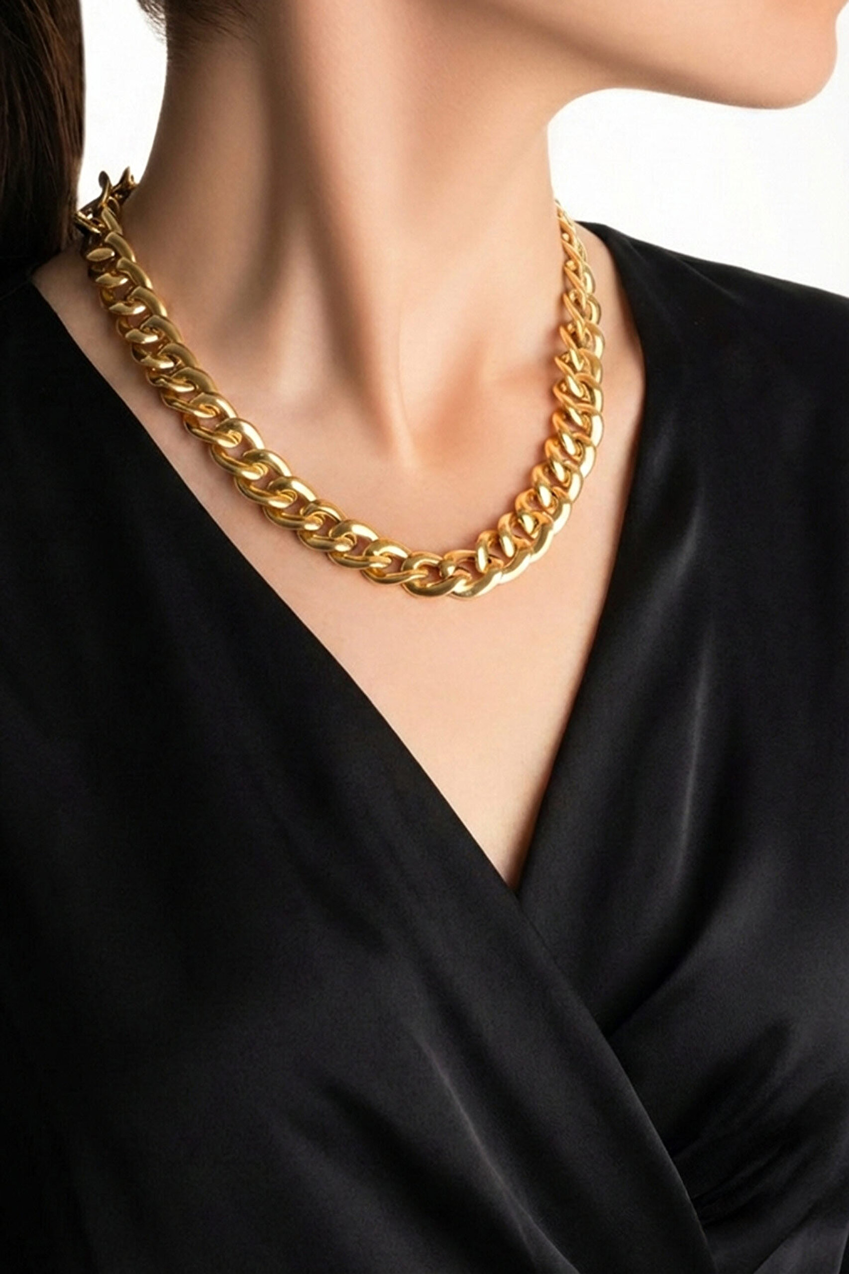 İtalyan 18 Ayar Sarı Altın Kaplama 45 Cm Gümüş Gurmet Zincir Kolye - 2