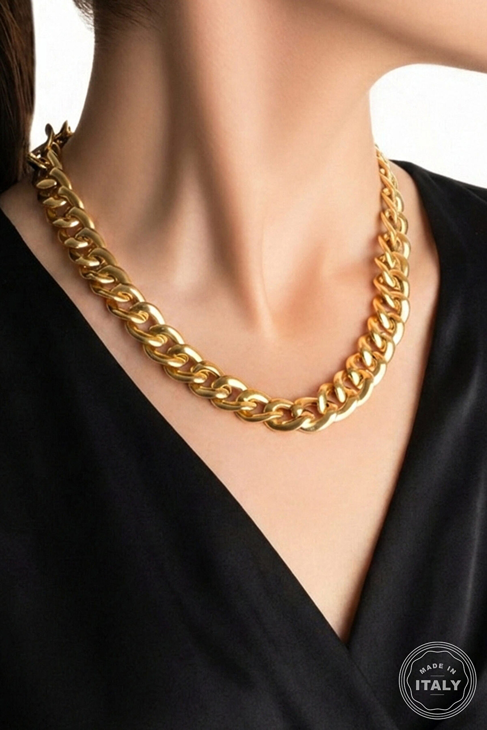 İtalyan 18 Ayar Sarı Altın Kaplama 45 Cm Gümüş Gurmet Zincir Kolye - 0