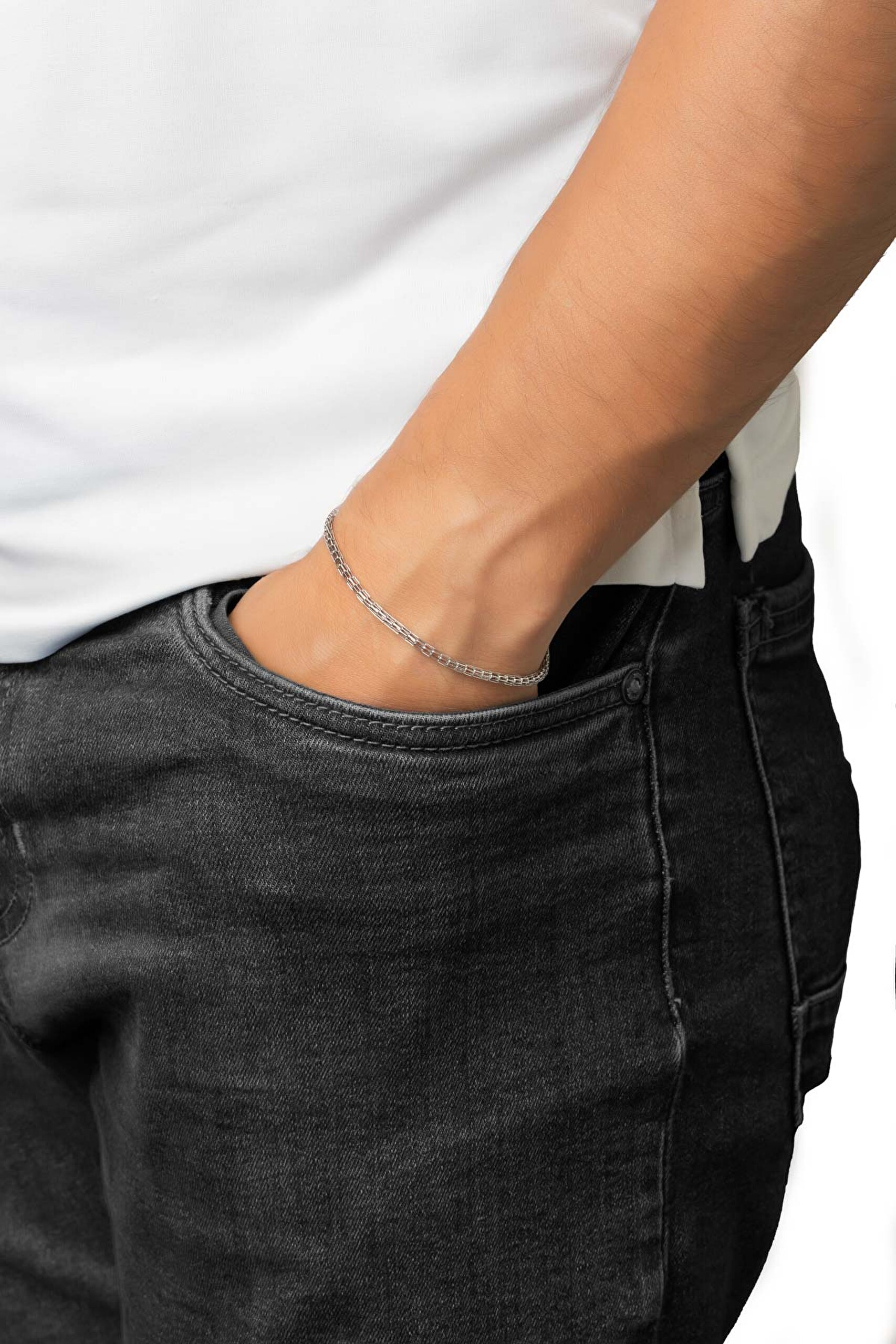 ⁠ İtalyan 18 Ayar Beyaz Altın Kaplama Gümüş Unisex Bileklik_3}