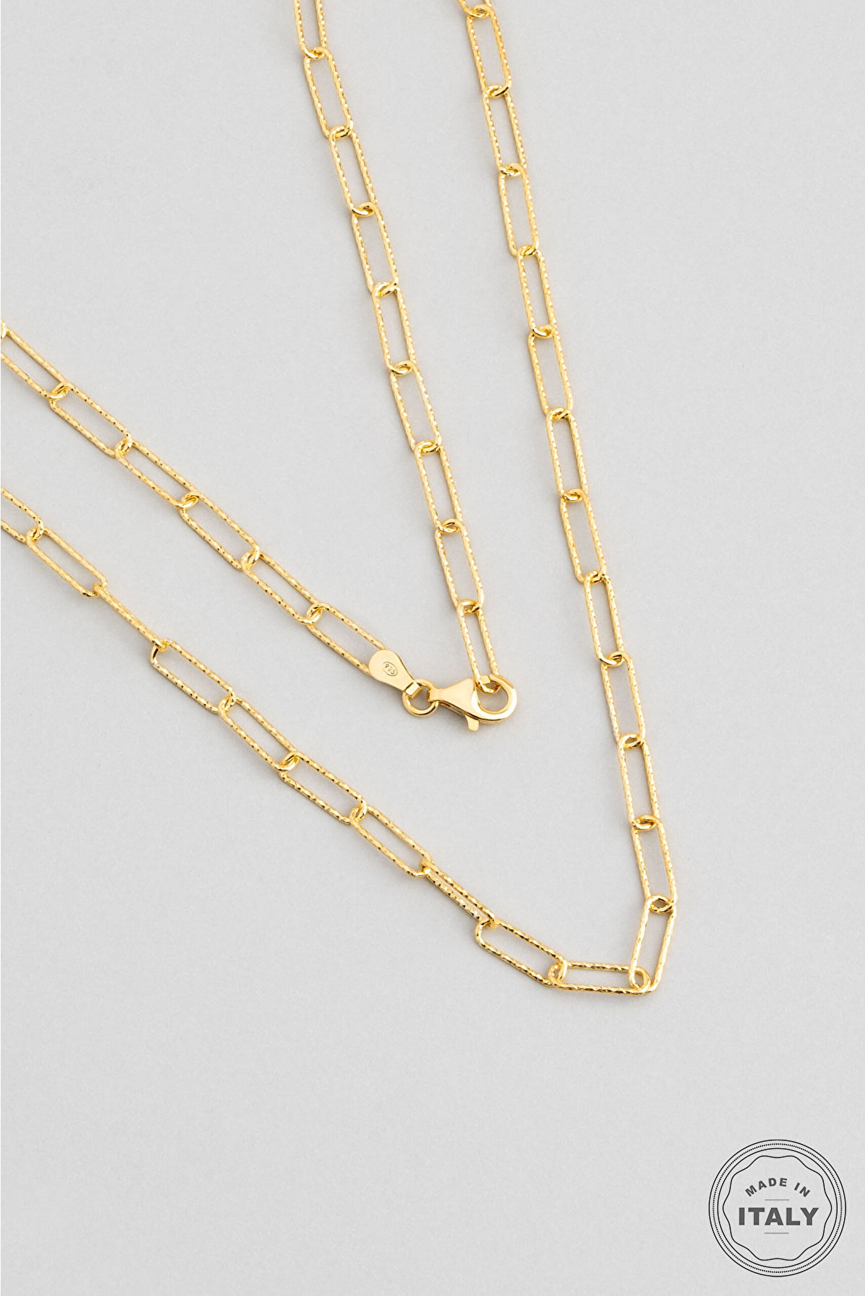 ⁠ İtalyan 18 Ayar Sarı Altın Kaplama 45 Cm Gümüş Zincir Kolye_0}