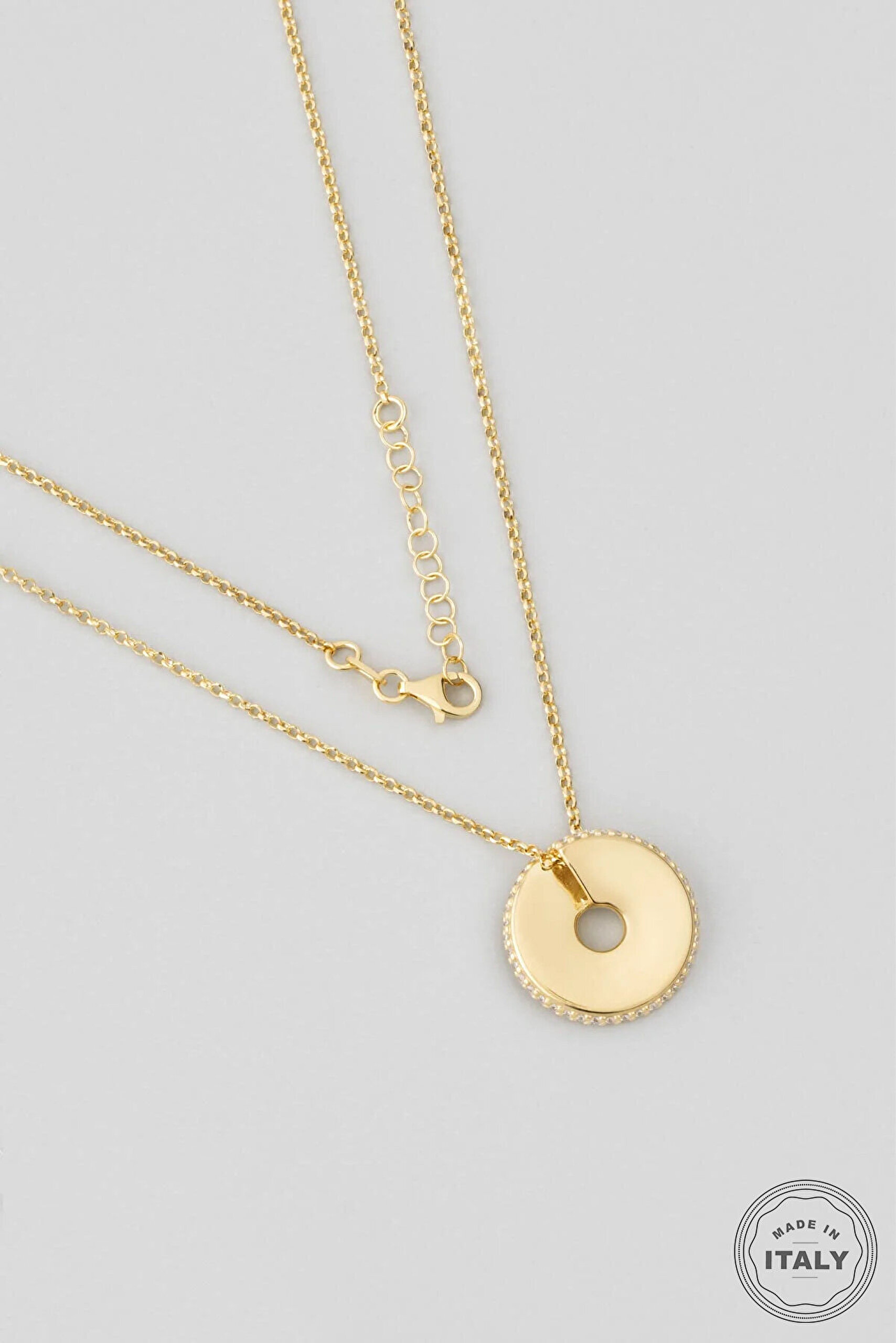 İtalyan 18 Ayar Sarı Altın Kaplama 45 Cm Gümüş Kolye - 0