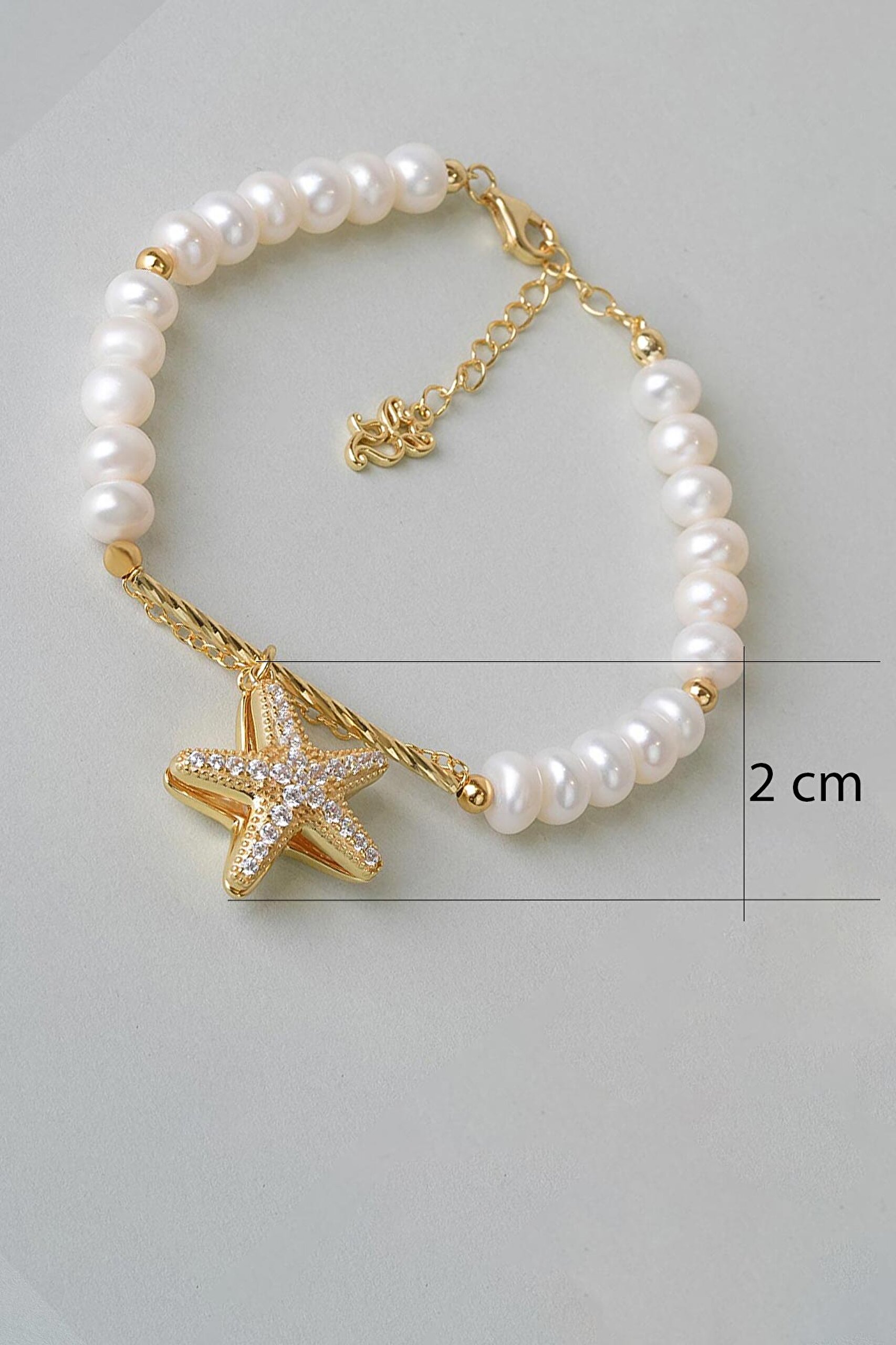 ⁠ İnci Yıldızı 18 Ayar Sarı Altın Kaplama 20 Cm Gümüş Doğal Taşlı Bileklik_2}