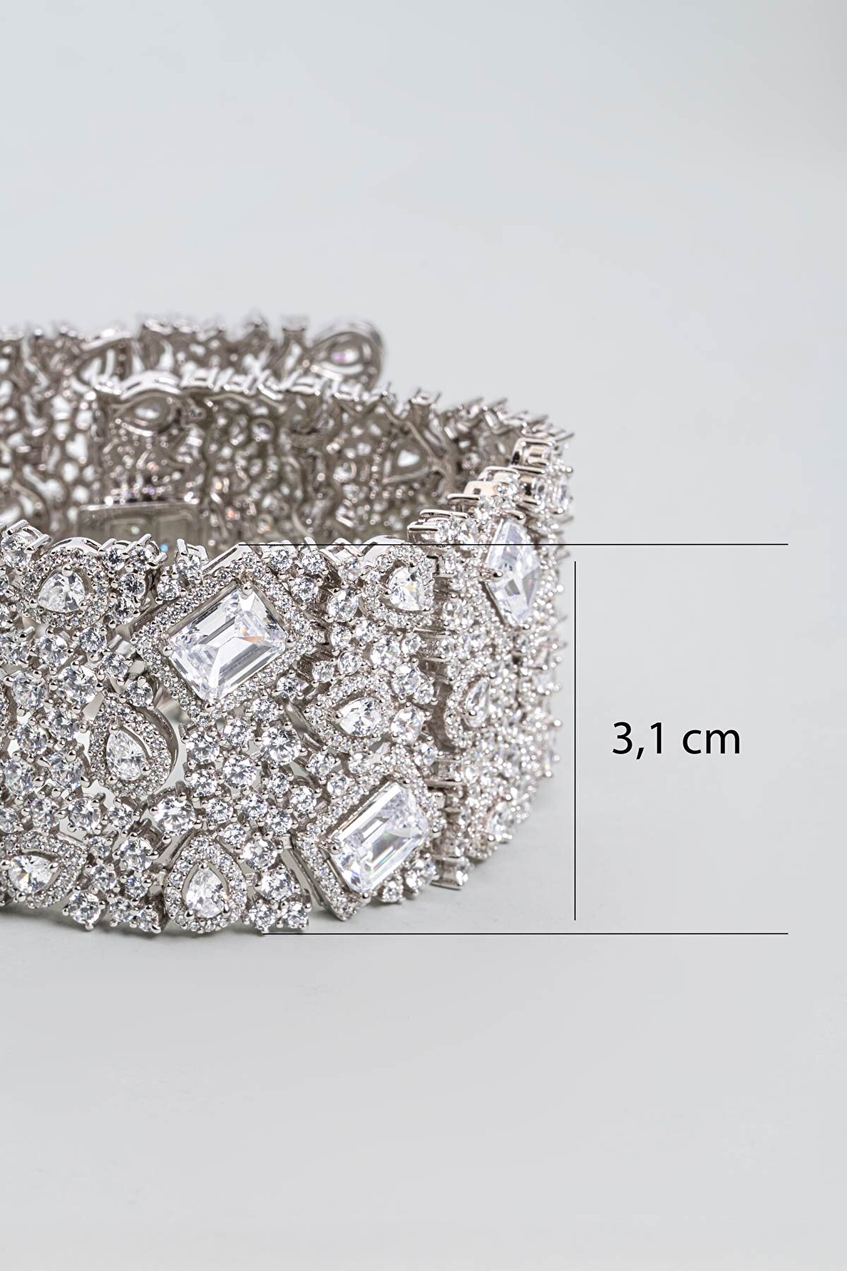 Mücevher Zarafeti 18 Ayar Beyaz Altın Kaplama Gümüş Özel Tasarım Bileklik - 2