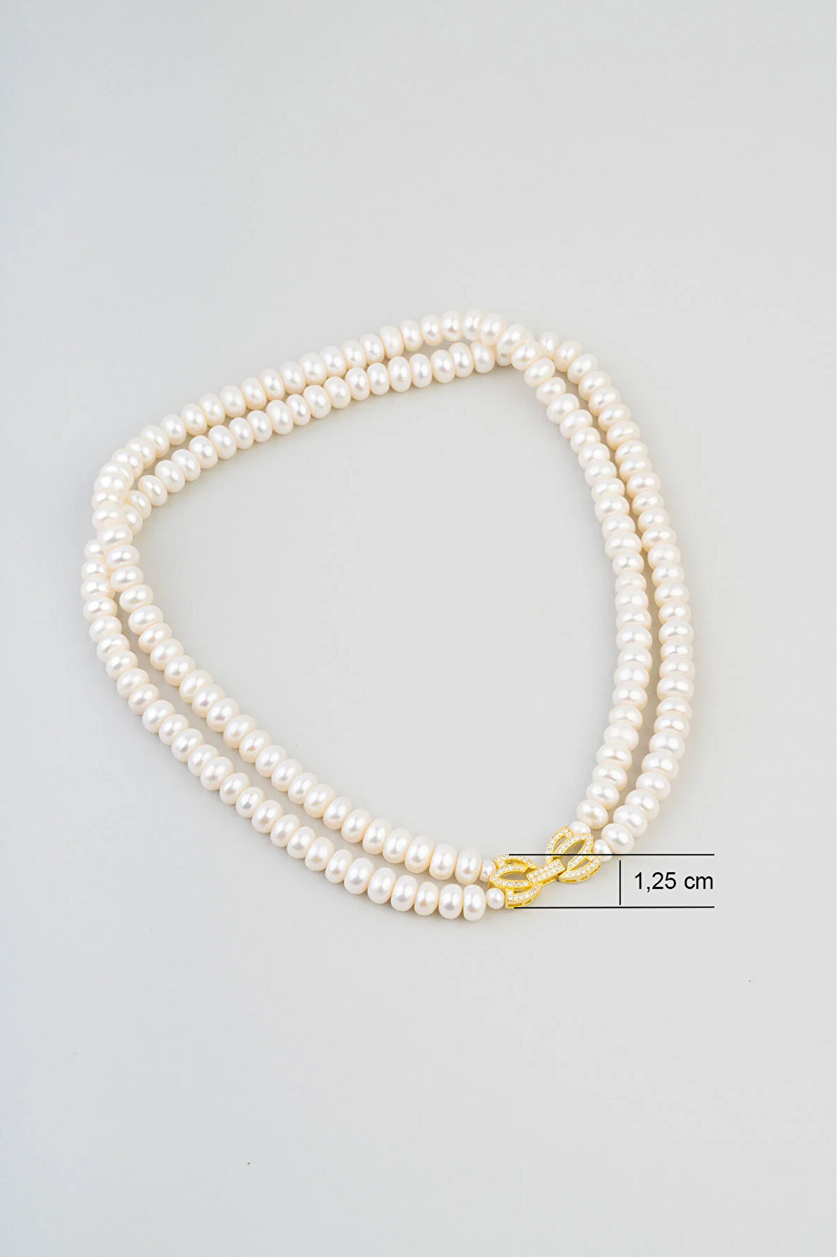 Lotus İnci 18 Ayar Sarı Altın Kaplama 42 Cm Gümüş Choker Kolye - 1